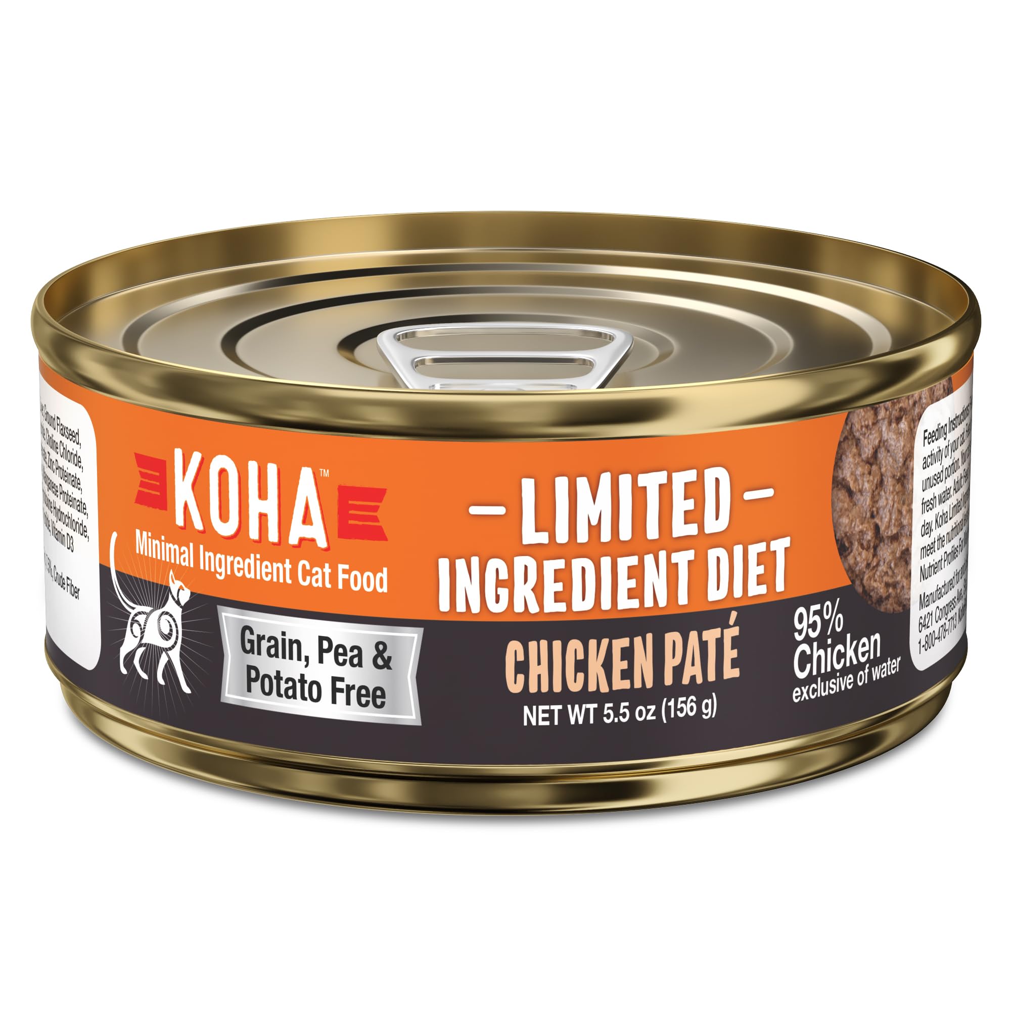KOHA Limited Ingredient Diet Chicken Pate for Cats - Single Meat Wet Cat Food for Sensitive Stomachs - Pate Cat Food with No Fil