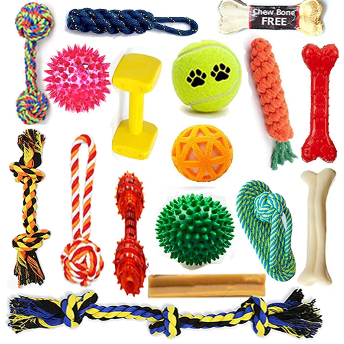 Psk Pet Mart 17 In 1 Dog Toy Set  Rope, Squeaky, Chew Toys For Small To Medium Dogs (Buy 1 Get 1 Chew Bone Free)
