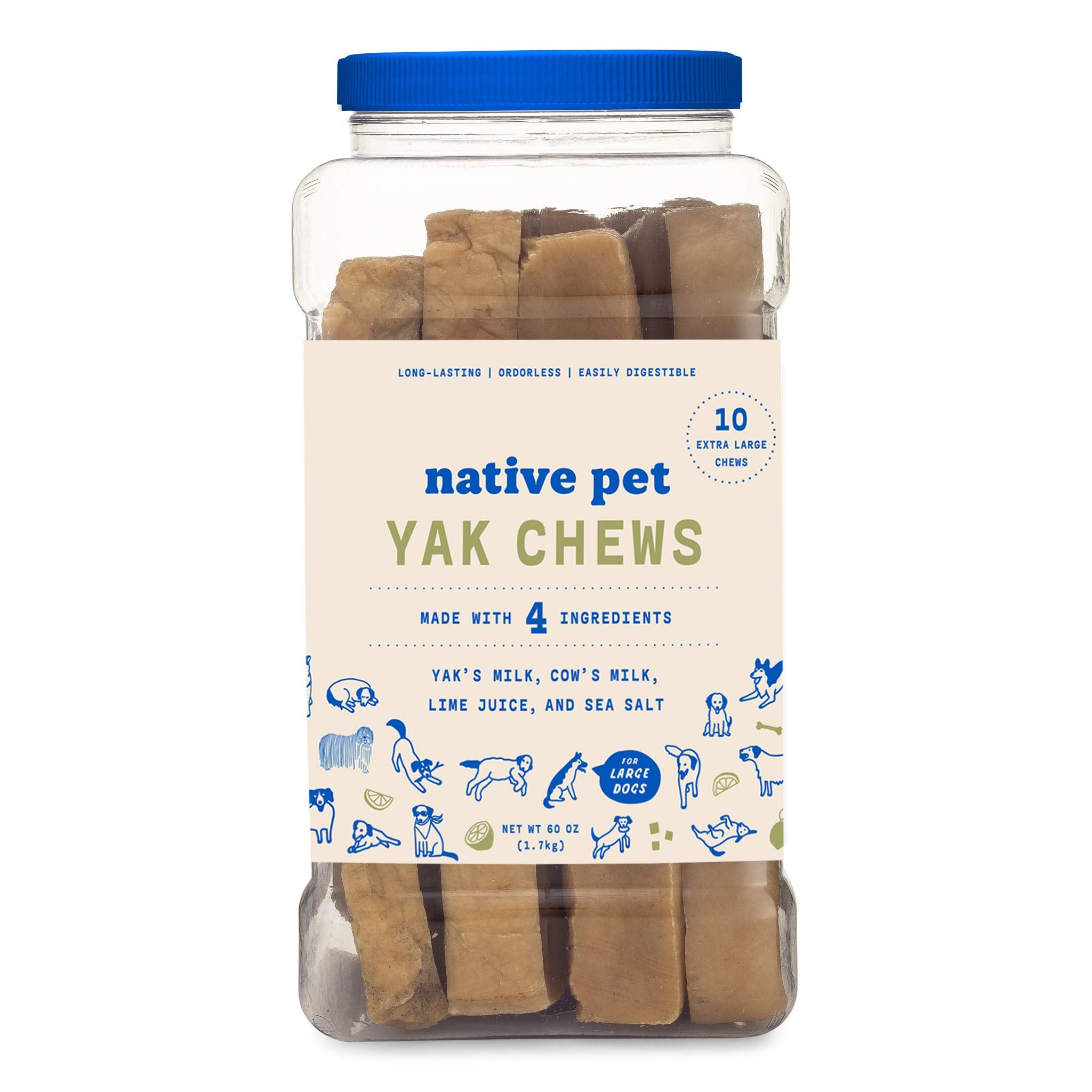 Native Pet Yak Chews (10 X-Large Chews) - Long Lasting Dog Chews - Natural Dog Chews