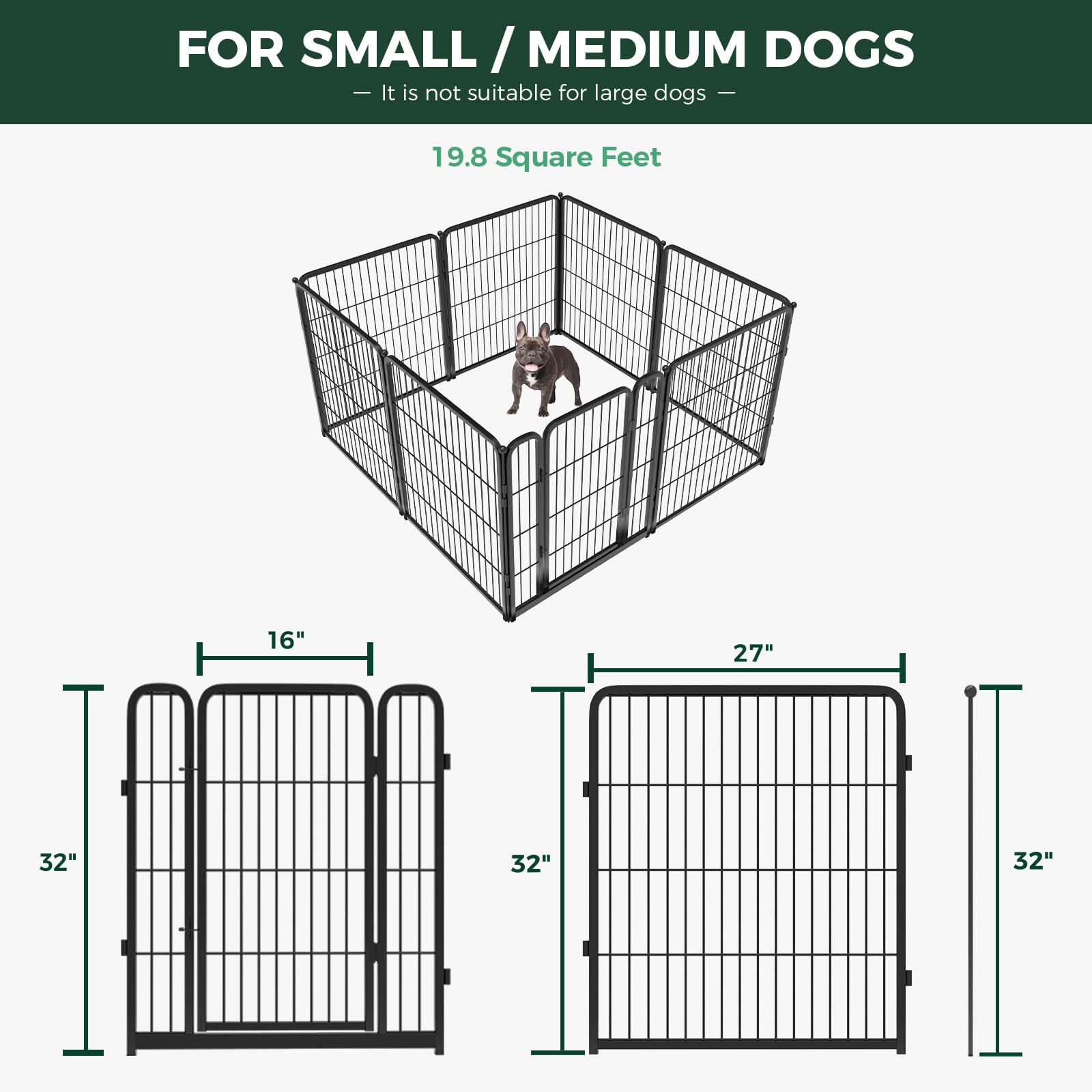 Fxw Homeplus Indoor Dog Playpen - Stress-Free And Safe Play, 32 Inch 8 Panels For Small And Medium Dogs, Blackpatented
