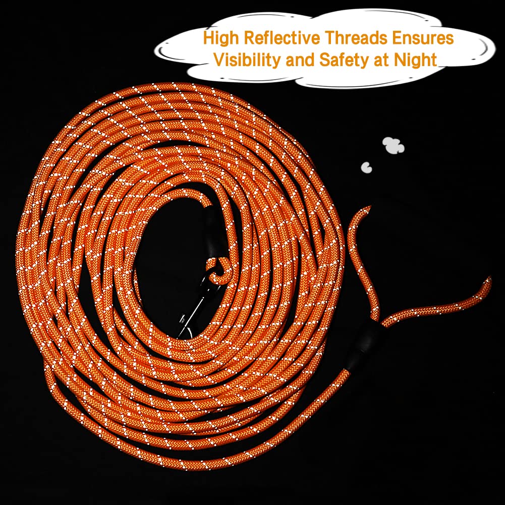 Vivifying Long Dog Leash, 32Ft Reflective Dog Training Leash For Outside And Yard, Floating Long Line Lead With Soft Handle For Camping, Hiking, Swimming, Beach And Lake (Orange)