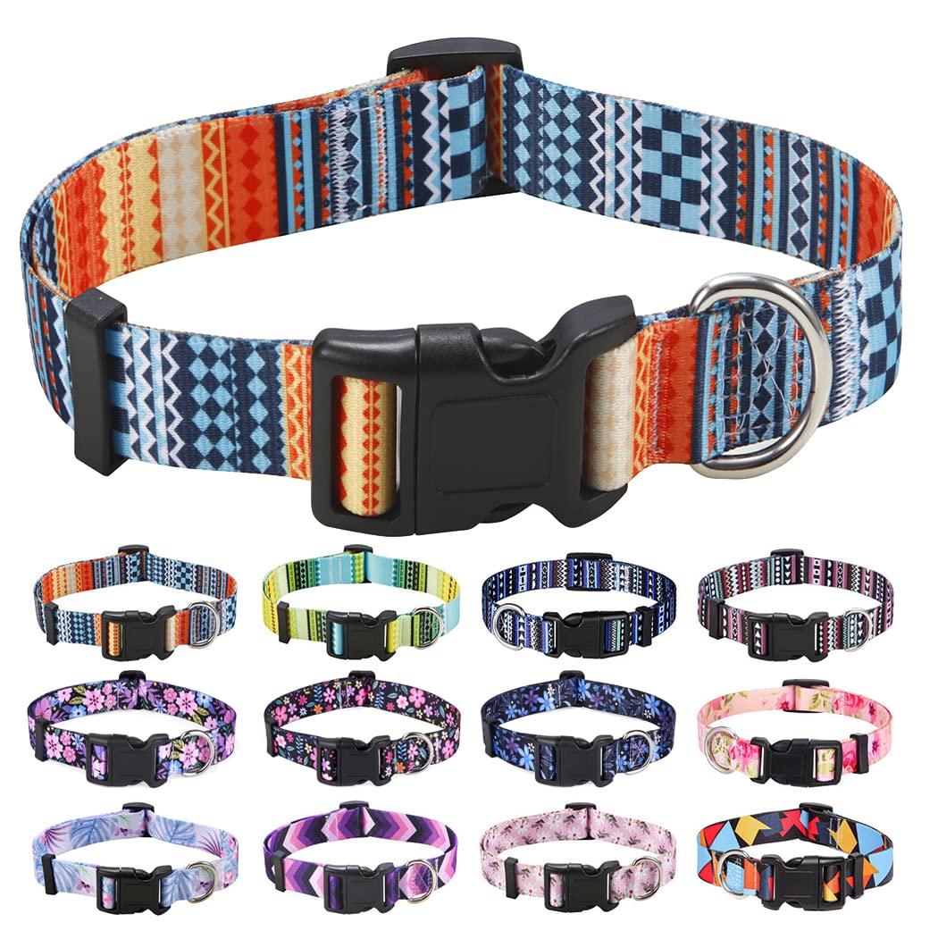 Mihqy Dog Collar With Bohemia Floral Tribal Geometric Patterns - Soft Ethnic Style Collar Adjustable For Small Medium Large Dogs(Bohemian Orange,S)