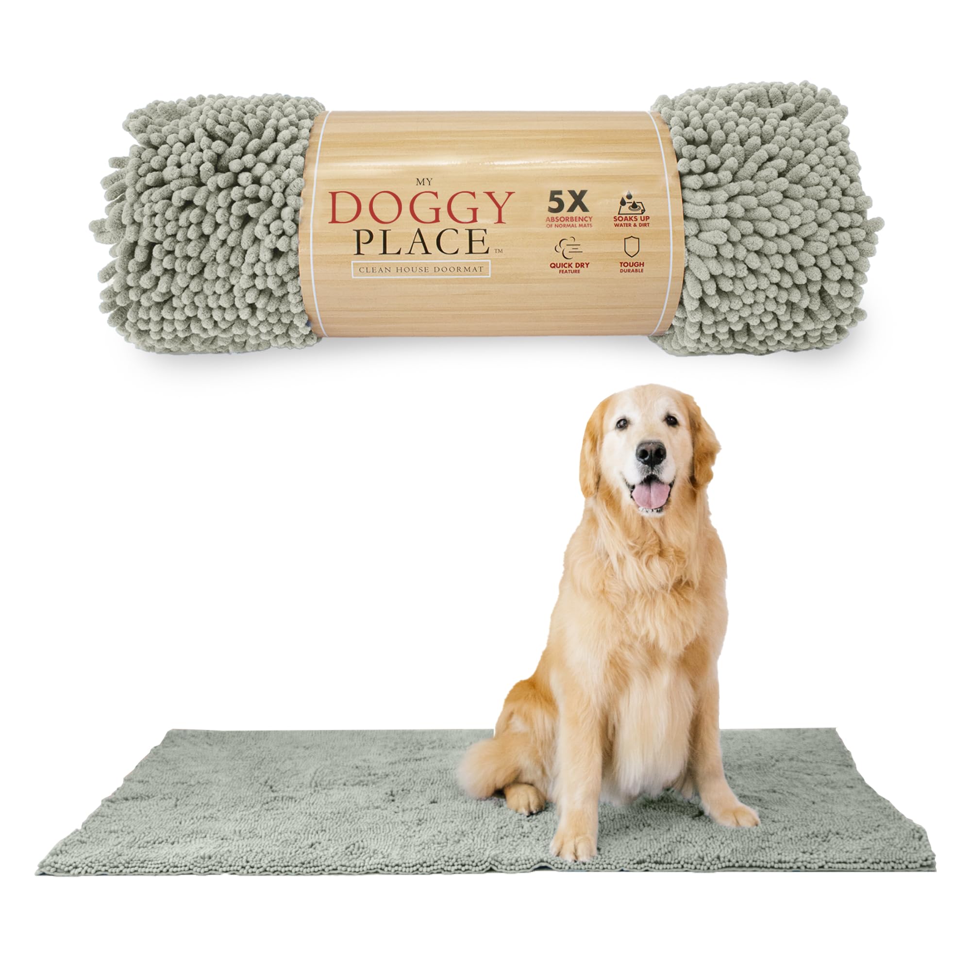 My Doggy Place Microfiber Dog Mat for Muddy Paws, 60 x 36 Light Grey - Non-Slip, Absorbent and Quick-Drying Dog Paw Cleaning Mat