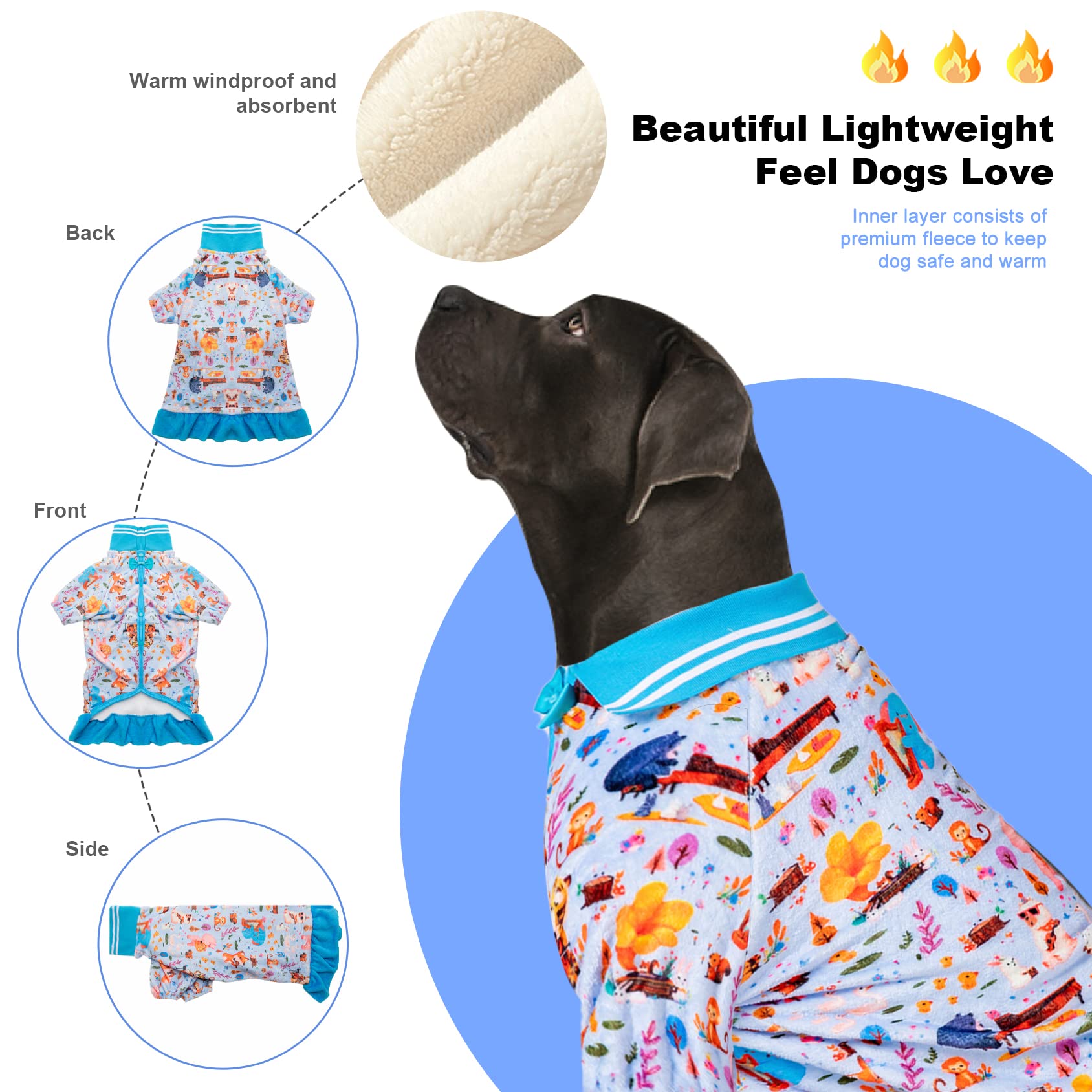 Lovinpet Large Dog Jacket, Warm Flannel Fabric, Woodland Musicians Forest Jam Breeze Prints, Dog Sweater, Winter Coat For Cold W