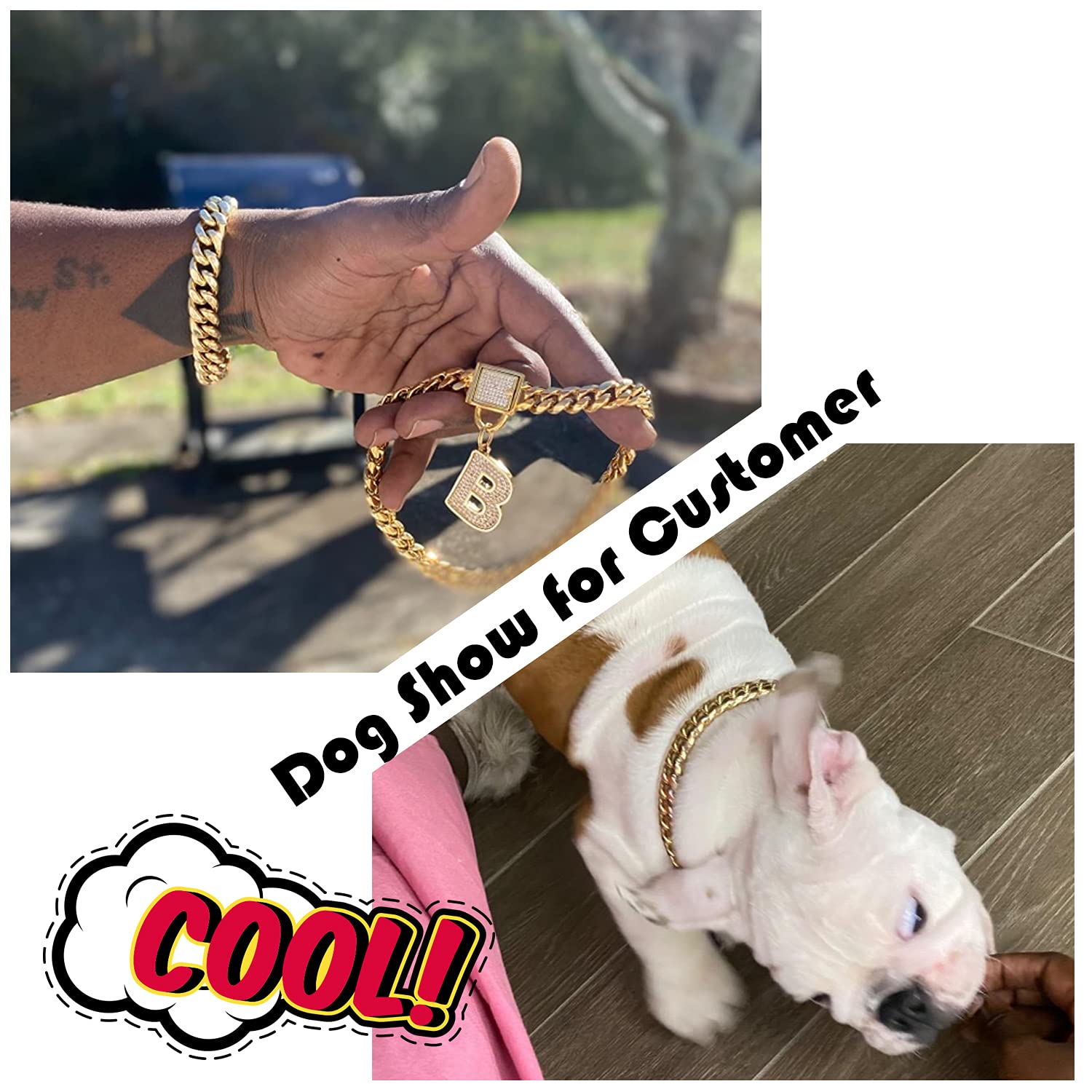 Pradog Gold Chain Dog Collar With Zirconia Buckle Stainless Steel Chain Collars Cuban Link Dog Collar Designer Bling Puppy Neckl