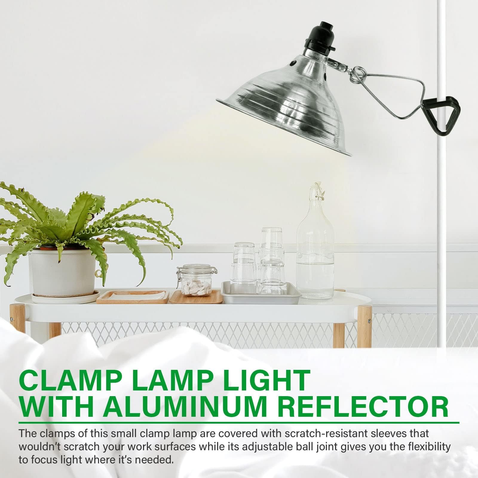 Simple Deluxe Adjustable Clamp Lamp Light Socket With 8.5 Inch Aluminum Reflector, Suit For Max 150 Watt Lamp (No Bulb Included)