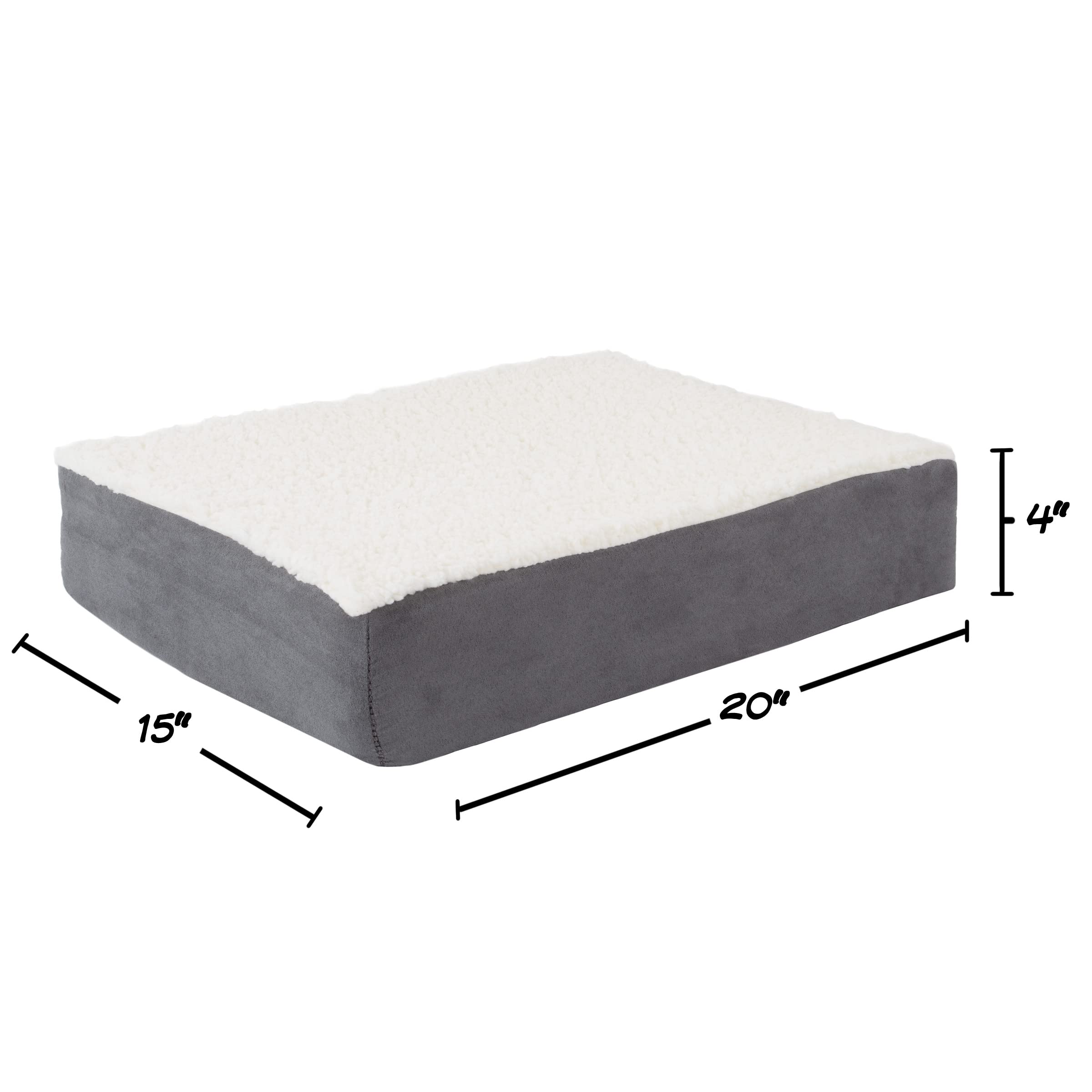 PETMAKER Orthopedic Dog Bed, 2-Layer Memory Foam, Small 20x15, Gray Sherpa Cover, Model 80-PET5088G, for Dogs up to 20