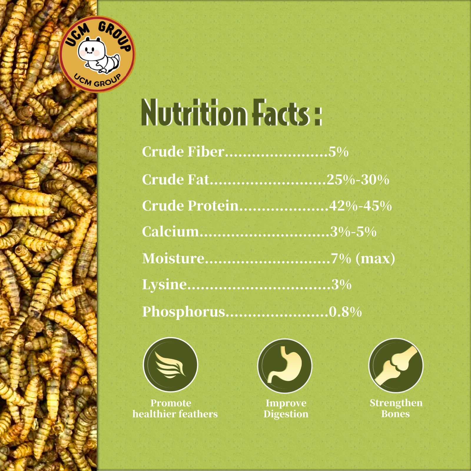 UCM Group 5LB Dried Black Soldier Fly Larvae for Chicken, Poultry, Wild Birds,No Additives, 100% Natural Non-GMO, More Calcium C