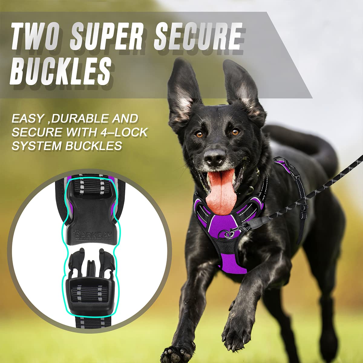 Barkbay No Pull Dog Harness Front Clip Heavy Duty Reflective Easy Control Handle For Large Dog Walking(Purple,Xl)
