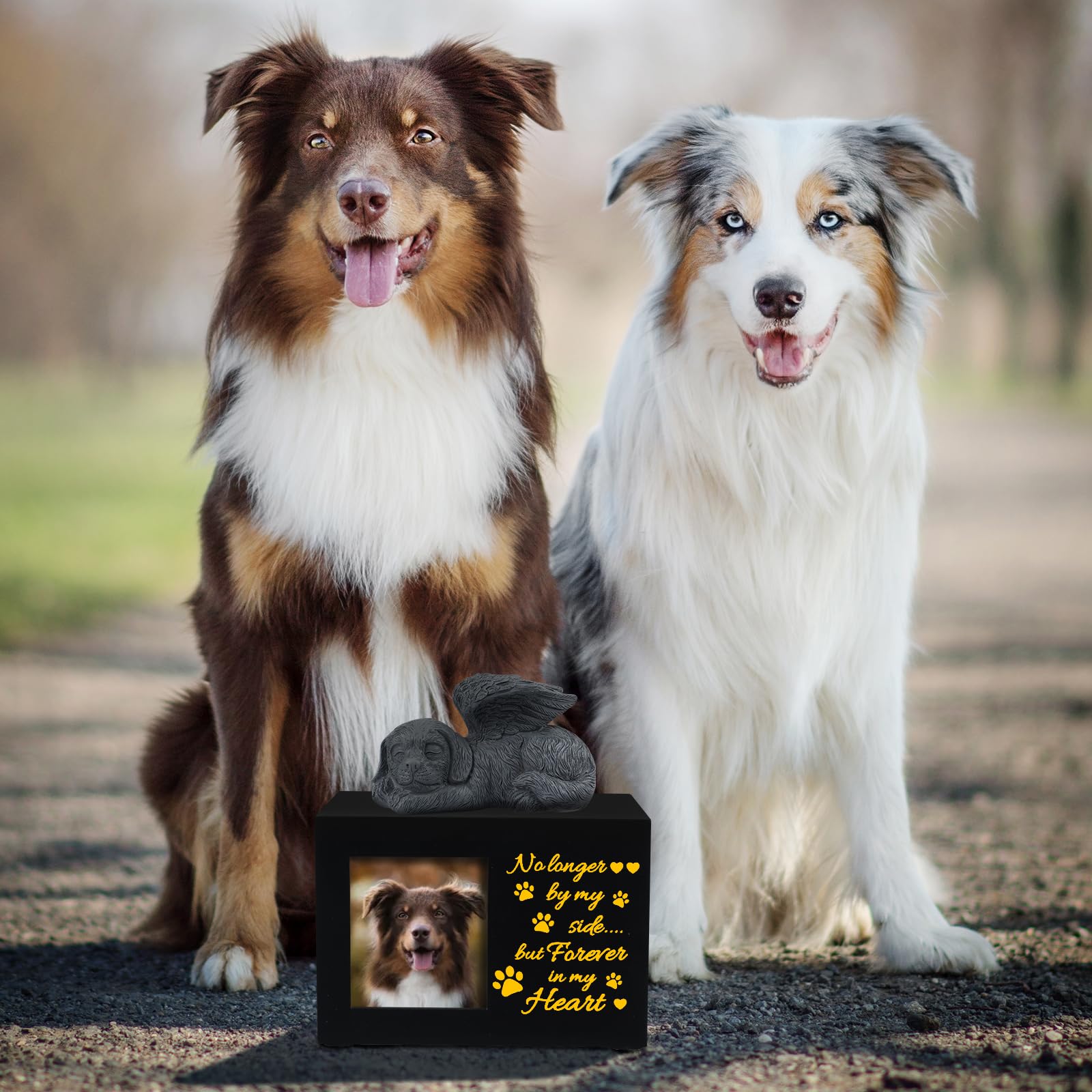 Pet Urns For Ashes, Large Wooden Pet Urns For Dog Or Cat Ashes With Dog Angel, Memorial Keepsake Memory Box With Photo Frame, Lo