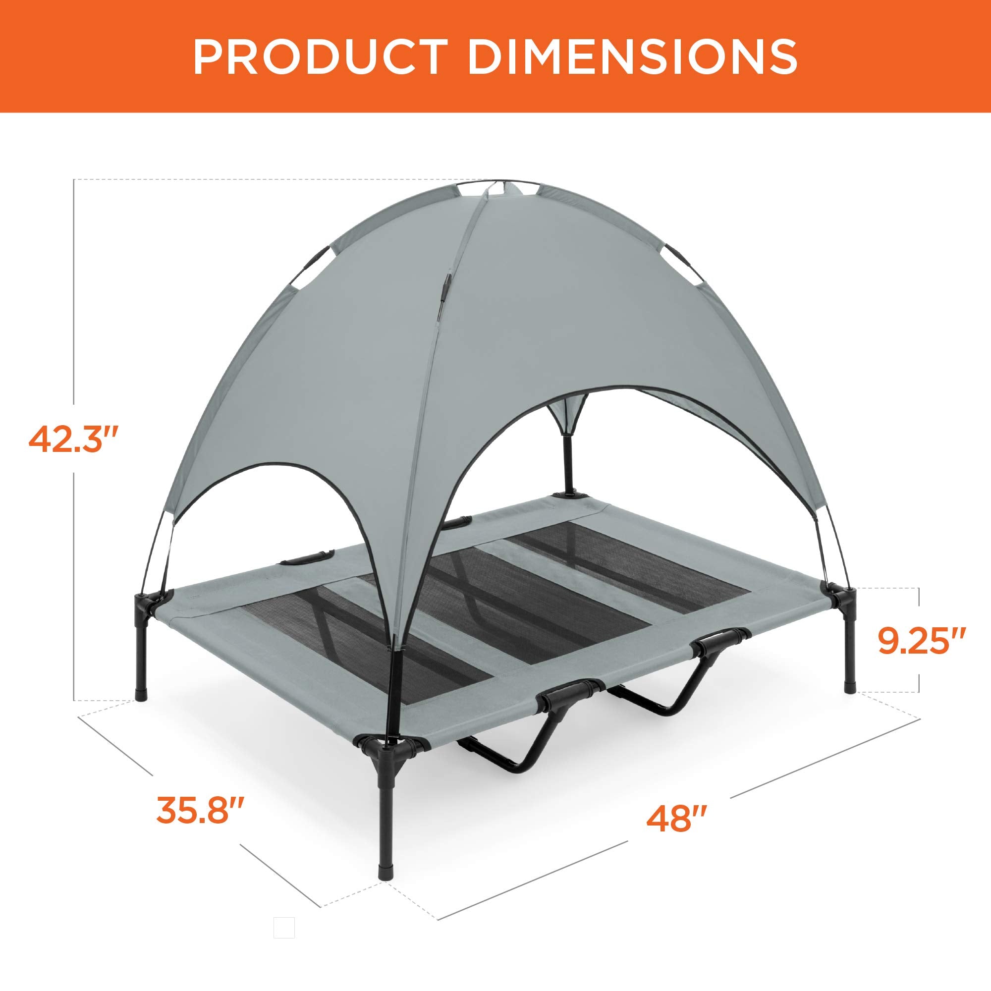 Best Choice Products 48In Elevated Cooling Dog Bed, Outdoor Raised Mesh Pet Cot W/Removable Canopy Shade Tent, Carrying Bag, Breathable Fabric - Gray
