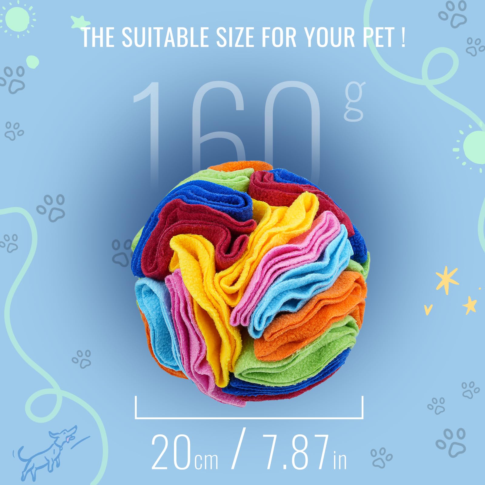Larimuer Pet Snuffle Ball - Puzzle Sniffing Interactive Dog Toy For Blind Dogs Training & Stress Relief - Machine Washable (20Cm