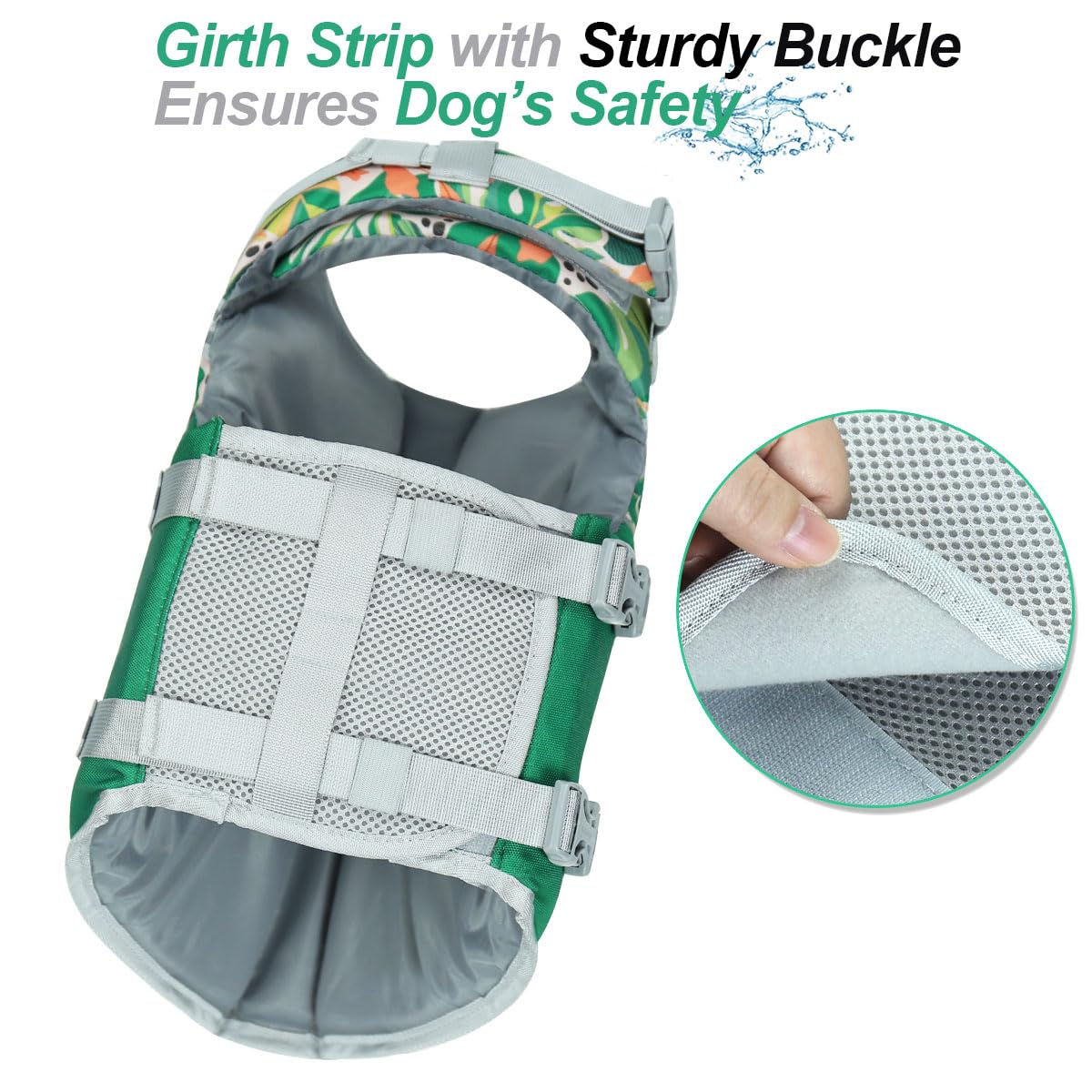 Vivaglory Sports Style Dog Life Jacket With Extra Flotation, Adjustable & Durable Swim Life Vest With Secure Fastening System For Large Dogs, Floral