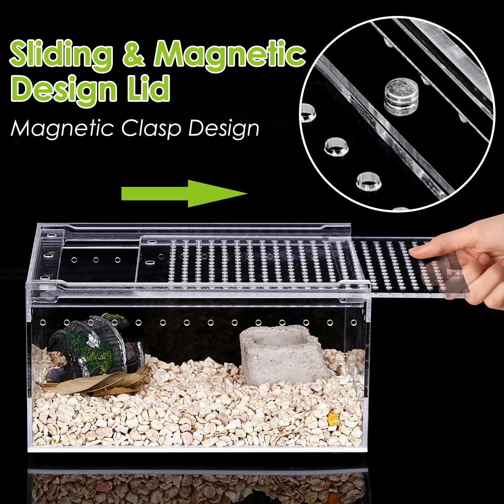 Apatal Reptile Terrarium Enclosure 12''X 8''X 6'' Acrylic Tarantula Breeding Box Magnetic Hermit Crab Habitat Tank Transparent J