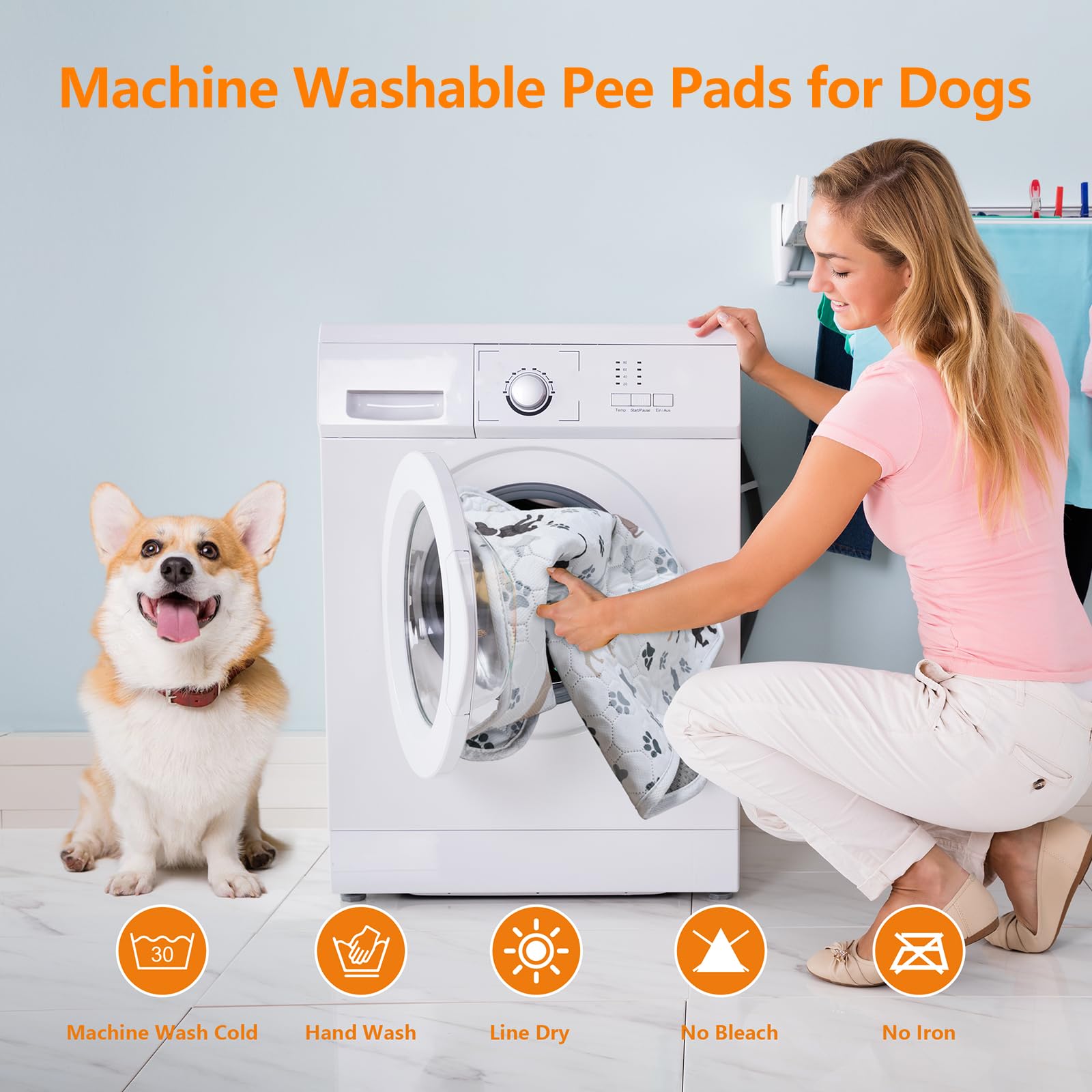 Mozin Washable Pee Pads For Dogs, 1 Pack Super Absorbent Dog Training Pads Leakproof Non-Slip Reusable Puppy Pads, Waterproof Wh