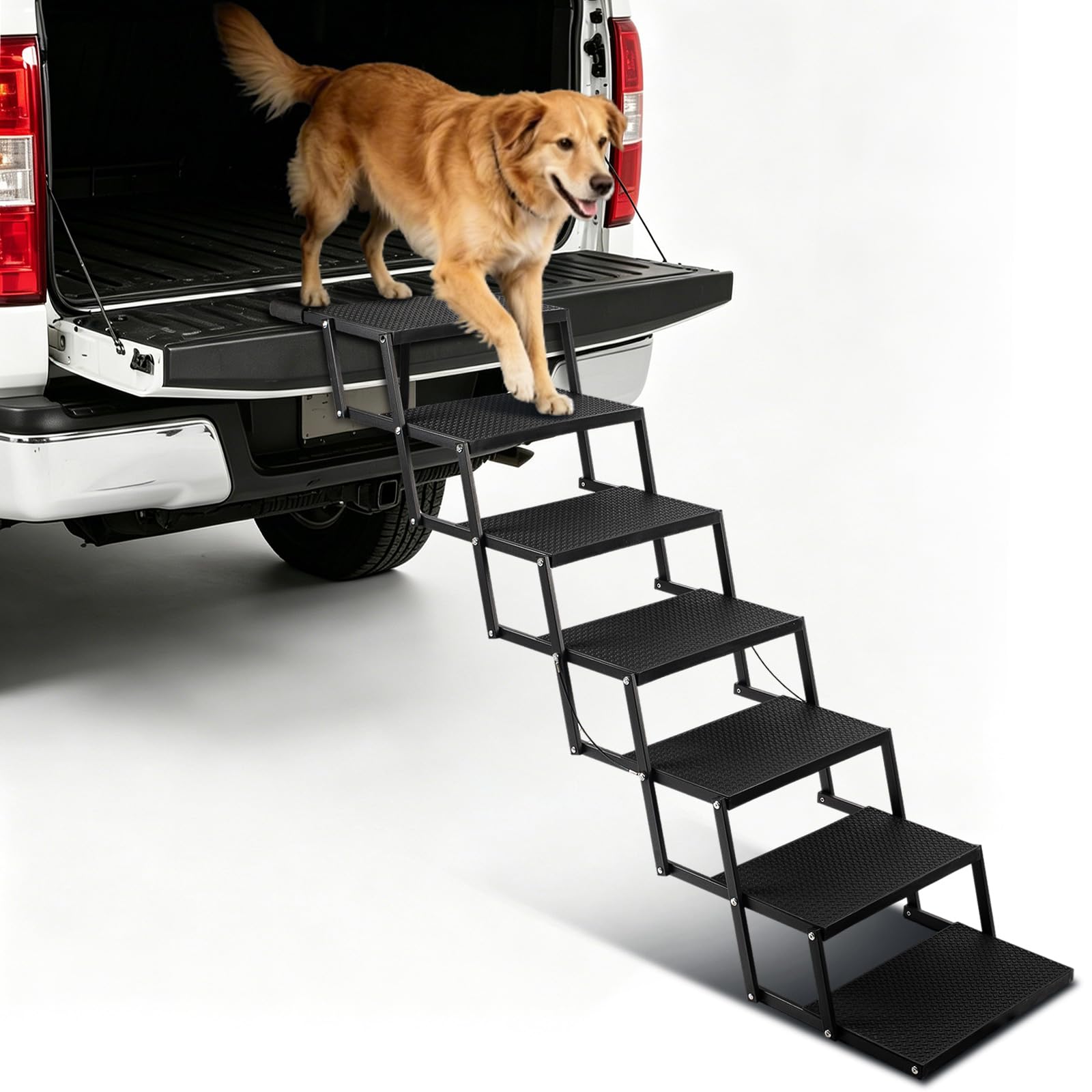 Dog Steps for Car and Truck, 37.5 H Foldable Dog Stairs for Large Dogs, Collapsible Plastic Pet Stairs Supports Up to 350 lbs, 7