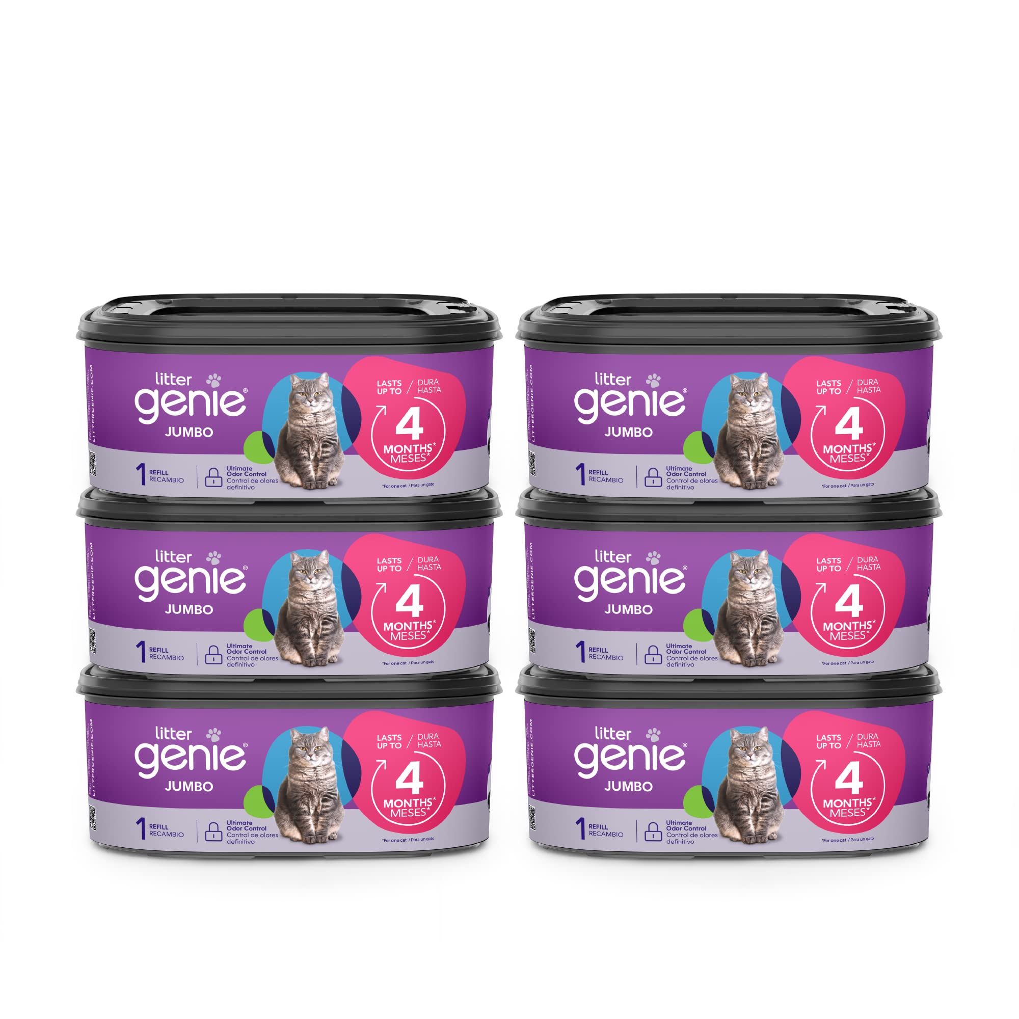 Litter Genie Refill Bags | Jumbo 6-Pack | Up To 24 Months Of Supply In 6 Cartridges | Ultimate Odor Control Cat Litter Bags