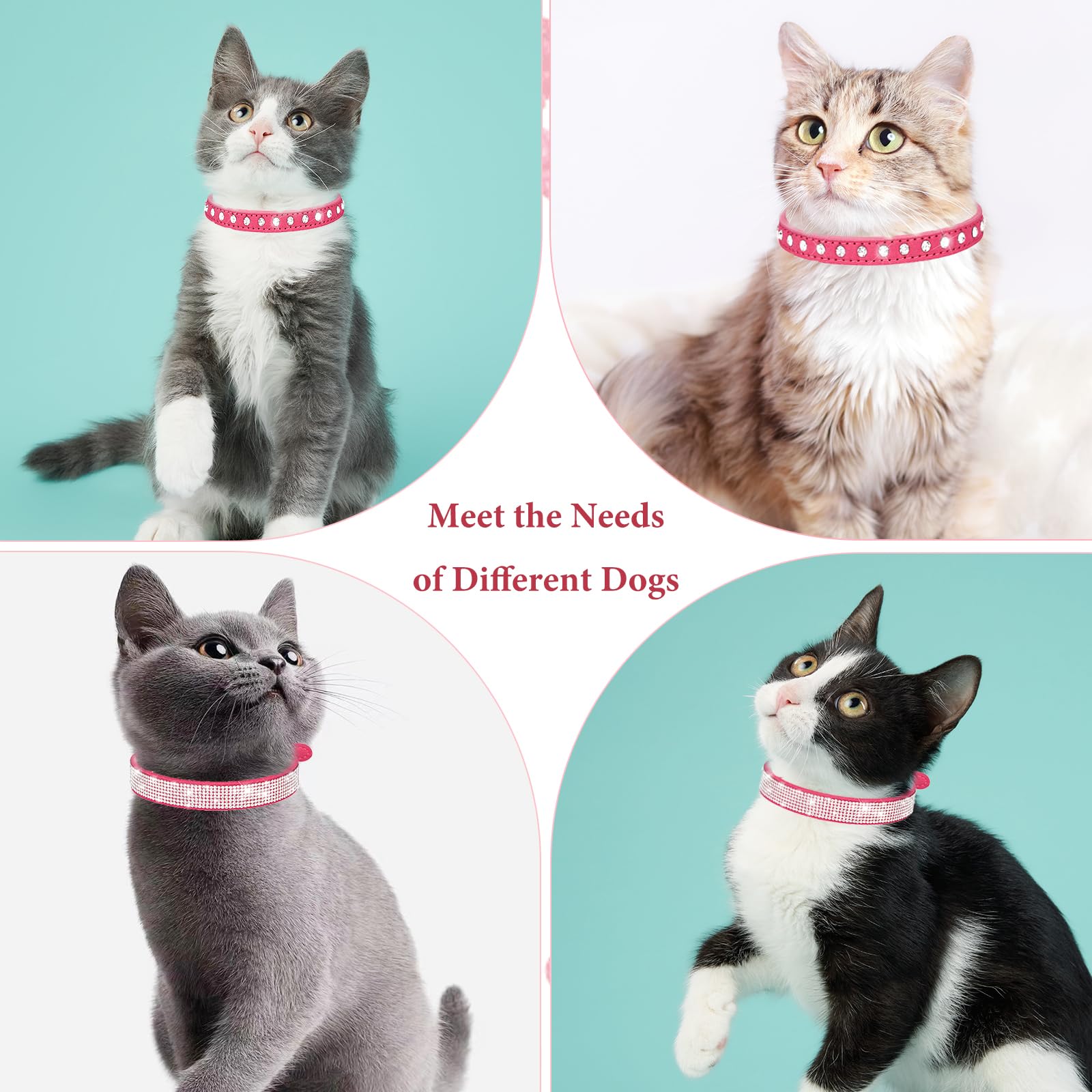 Hot Pink Sparkly Dog Collar Xs, 2-Pack Bling Diamond Cat Collar Soft Suede Glitter Rhinestone Jewelry Crystal Female Puppy Colla