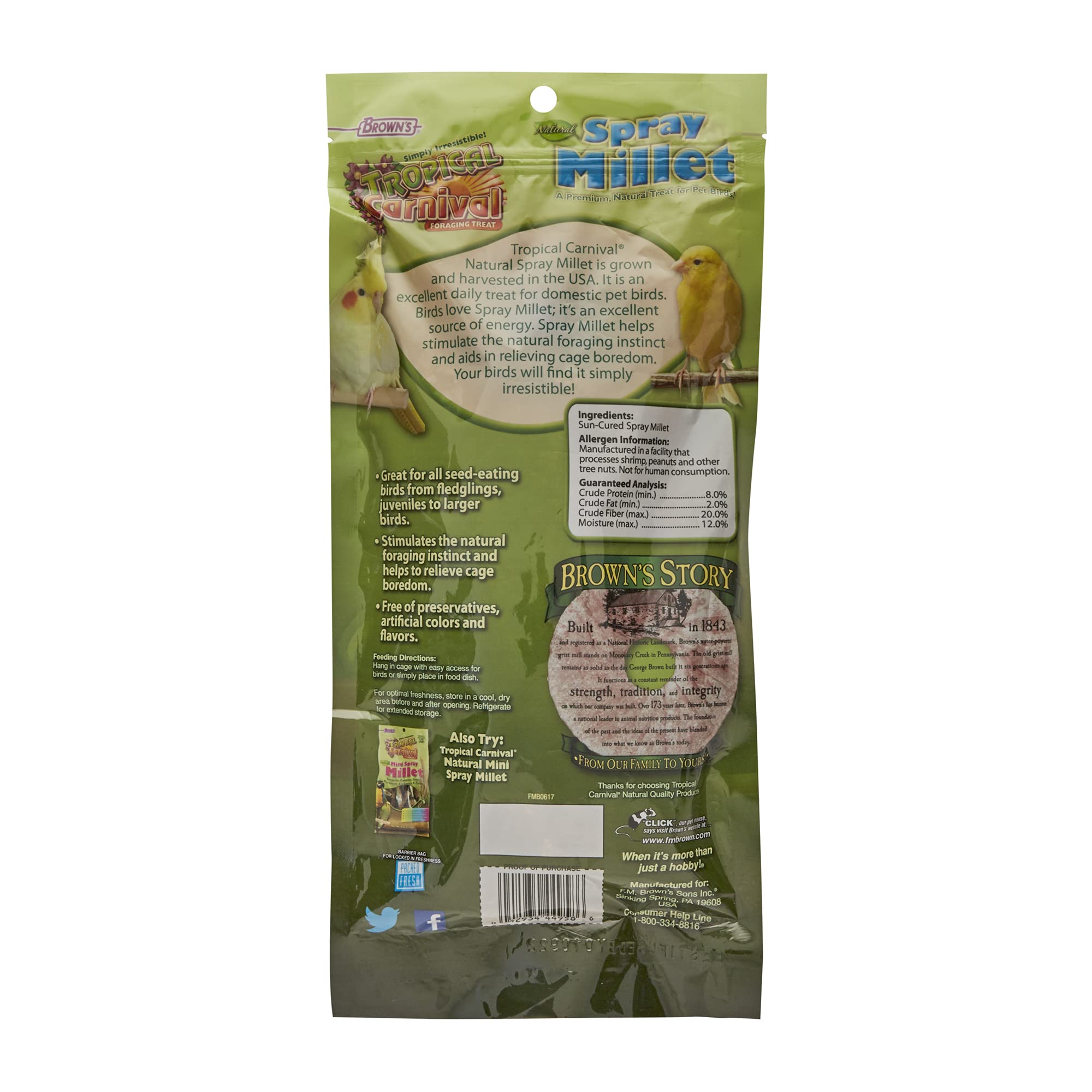 F.M. Browns Tropical Carnival, Natural Spray Millet, Daily Natural Foraging Treat for Seed-Eating Birds, Sun-Cured and Preserva
