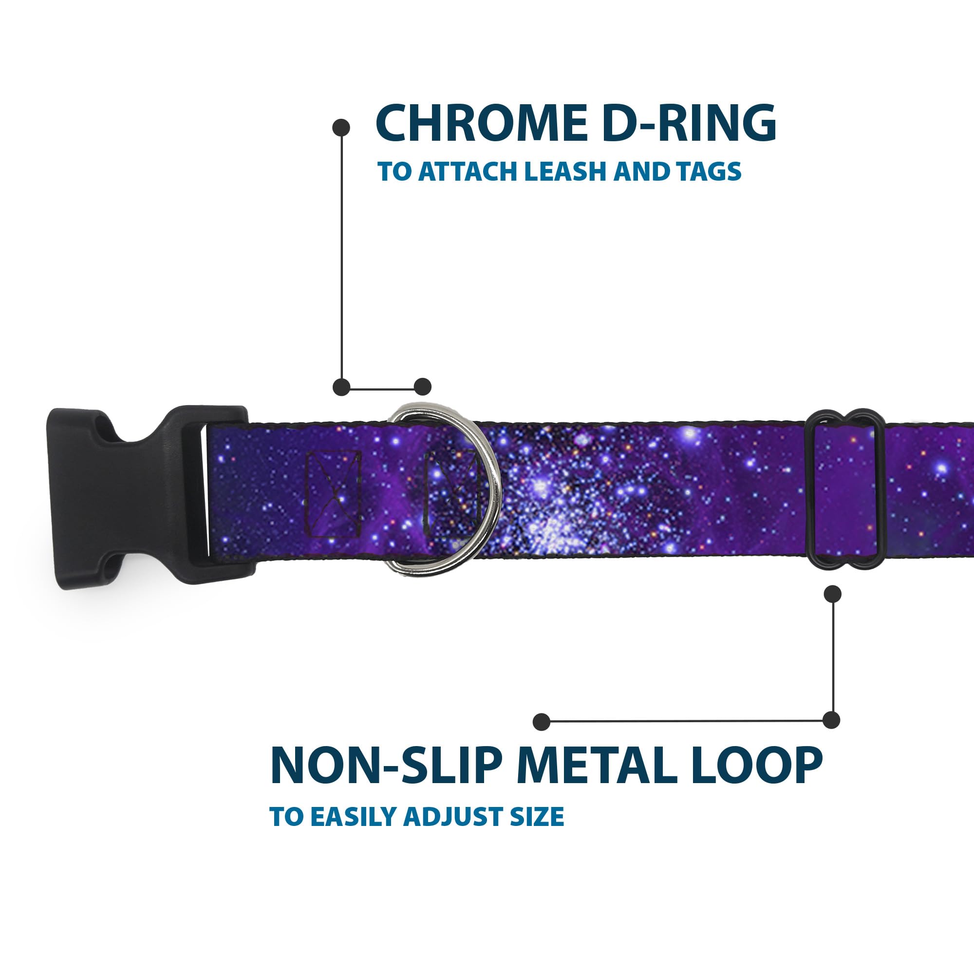 Buckle-Down Plastic Clip Collar - Galaxy Blues/Purples - 1 Wide - Fits 11-17 Neck - Medium