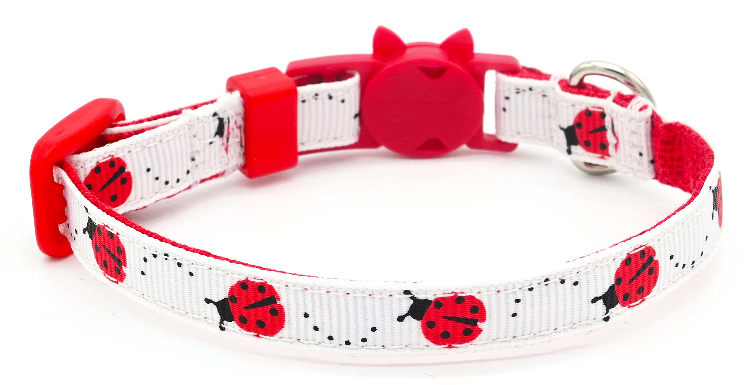 Ladybugs Cat Or Kitten Collar - Red And White - 3/8 Inch Wide - 2 Sizes - Breakaway Safety Buckle- Handmade By Green Acorn Kitch