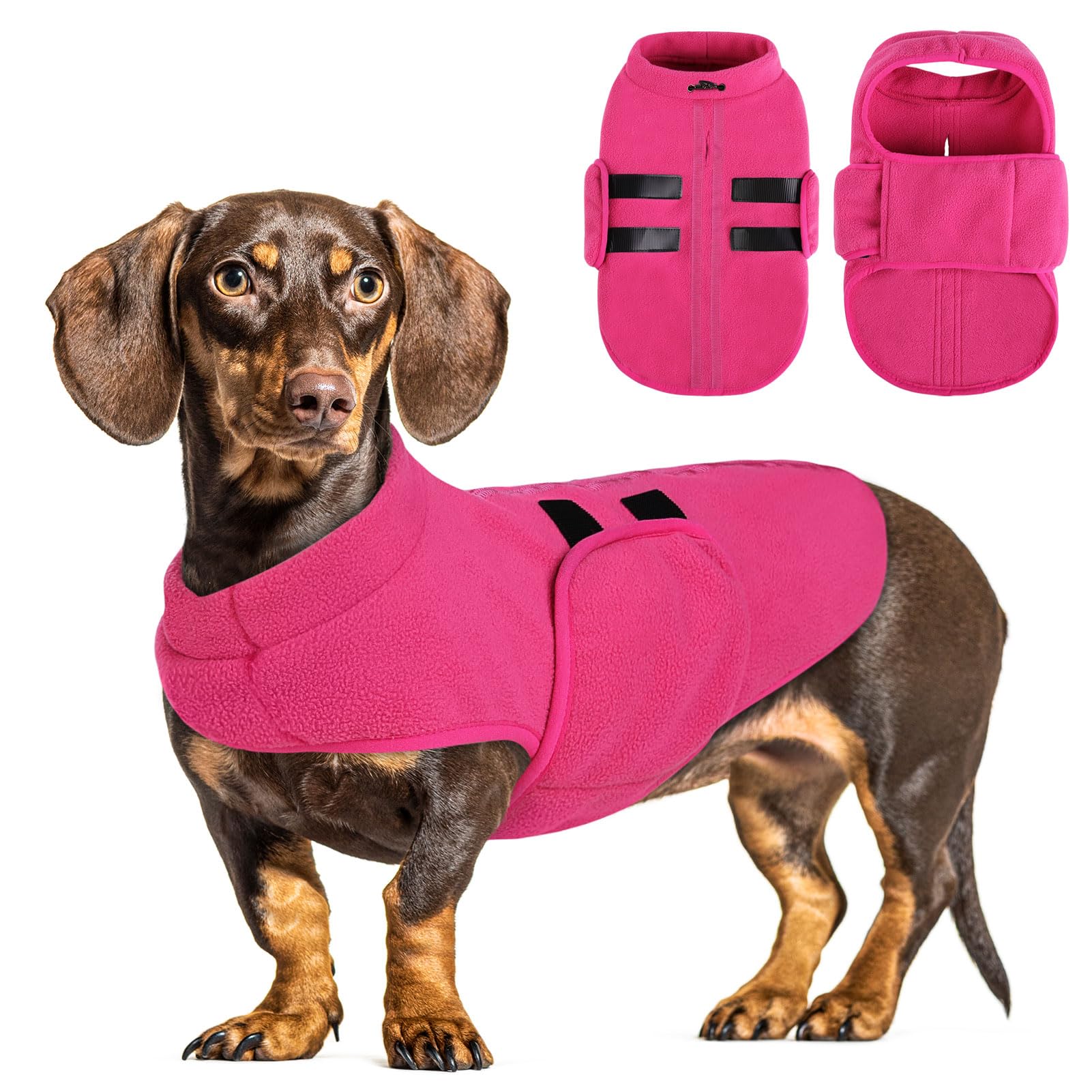 Queenmore Large Dog Sweater, Soft Fleece Vest Pullover Dog Jacket With Leash Hole, Warm Winter Dog Clothes Cold Weather Doggy Dachshund Sweaters For Large Dogs Cats Boy Or Girl (Pink, L)