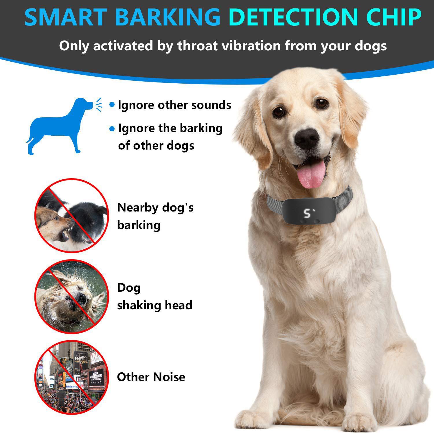 Shock Bark Collar For Dogs, Dog Barking Collar, Waterproof Bark Collar For Dogs, No Bark Collar Rechargeable With Anti-Misjudgment Design, Anti Bark Dog Training Collar By No Harm Shock Beep Vibration
