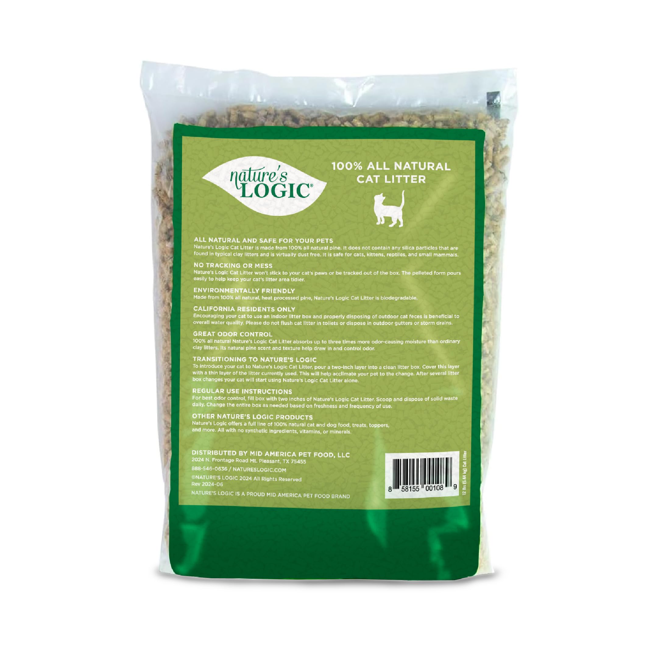 Nature'S Logic 100% Natural Pine Pellet Cat Litter - 100% Ponderosa Pine, Dust-Free, Unscented, Biodegradable - Safe For Cats, K