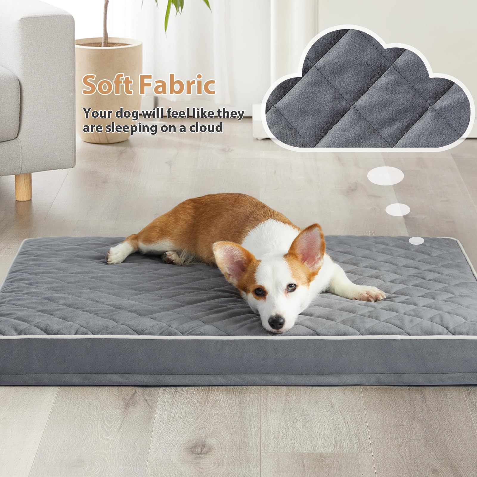 WNPETHOME Orthopedic Dog Bed - Medium Size (30x20x3), Grey Velvet, Removable Washable Cover, Anti-Slip Bottom, Multi-Needle Quilting