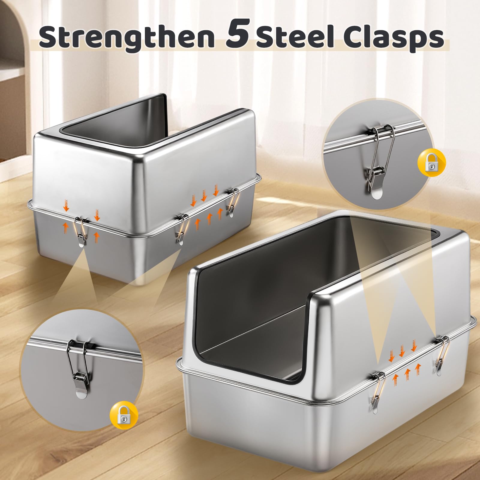 Ipow Xxl All Stainless Steel Litter Box & Mat For Large Cats - Ultra Sturdy & Odor-Free