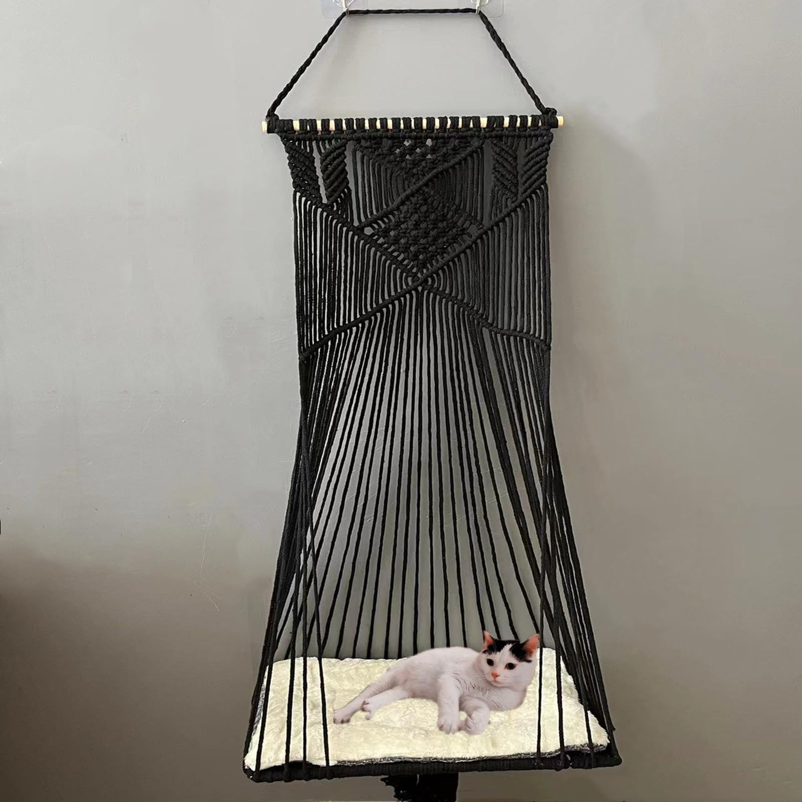 Doralus cat Bed cat Hammock Macrame cat Swing Bed cat cage cotton Rope Hanging cat House cats Toy Tassel Basket Tapestry (Black,