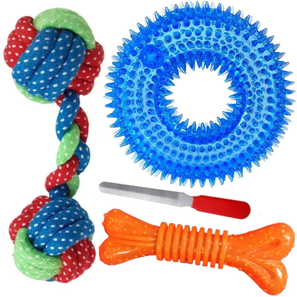 Youhavedeal Dog Chew Toys + Squeaky Dog Chew Spike Ring Toy + Rubber Dog Chew Bone Toy + Interactive Toy For Dogs Toys For Teeth