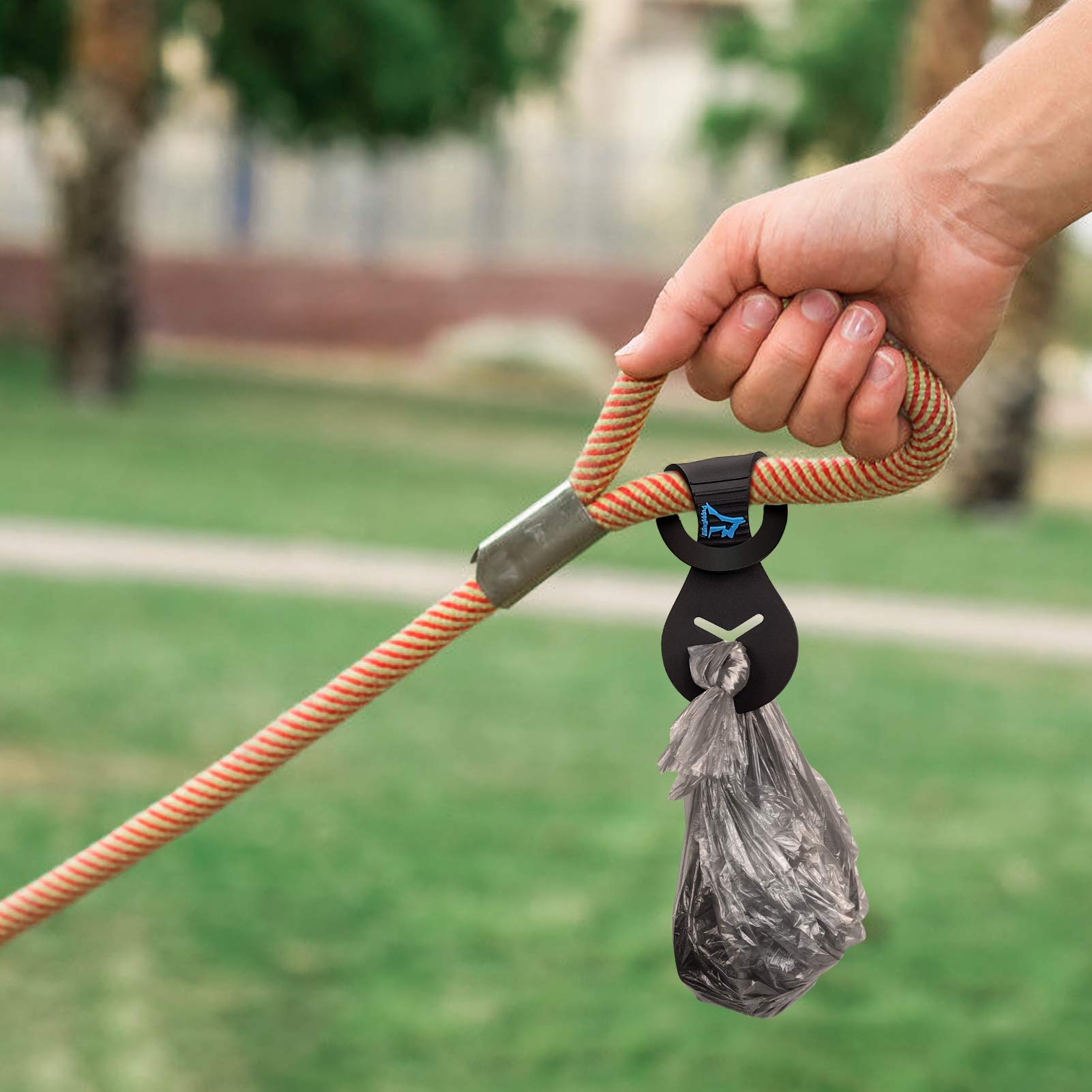 Puppydoggy Dog Poop Bag Holder For Leash Waste Bag Carrier Dog Poop Bag Dispenser For Walking Running Bicycle Accessory 2 Pieces (Black + Mixed Blue)