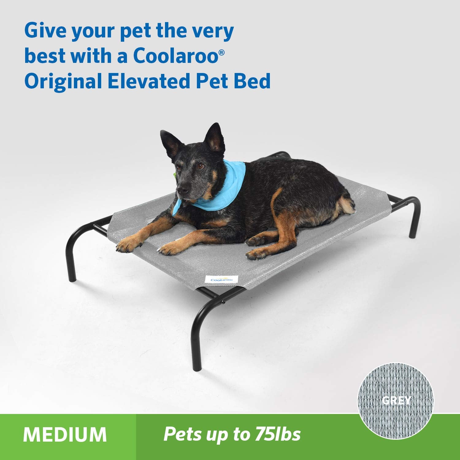 Coolaroo The Original Cooling Elevated Dog Bed, Indoor And Outdoor, Medium, Grey