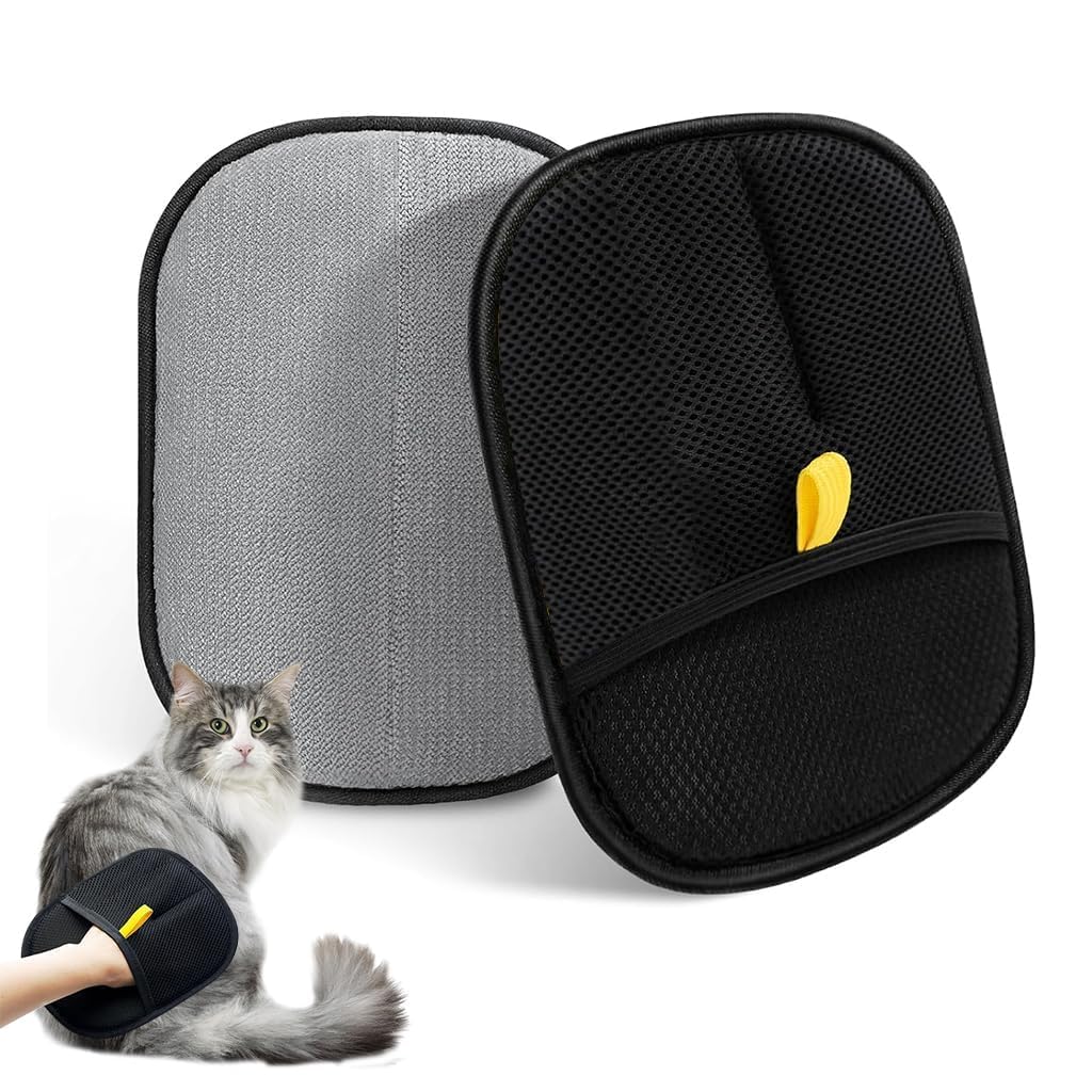 Pet Hair Removal Grooming Glove For Cats And Dogs With DualSide Fabric Surface, Handheld Static Cleaning Mitt