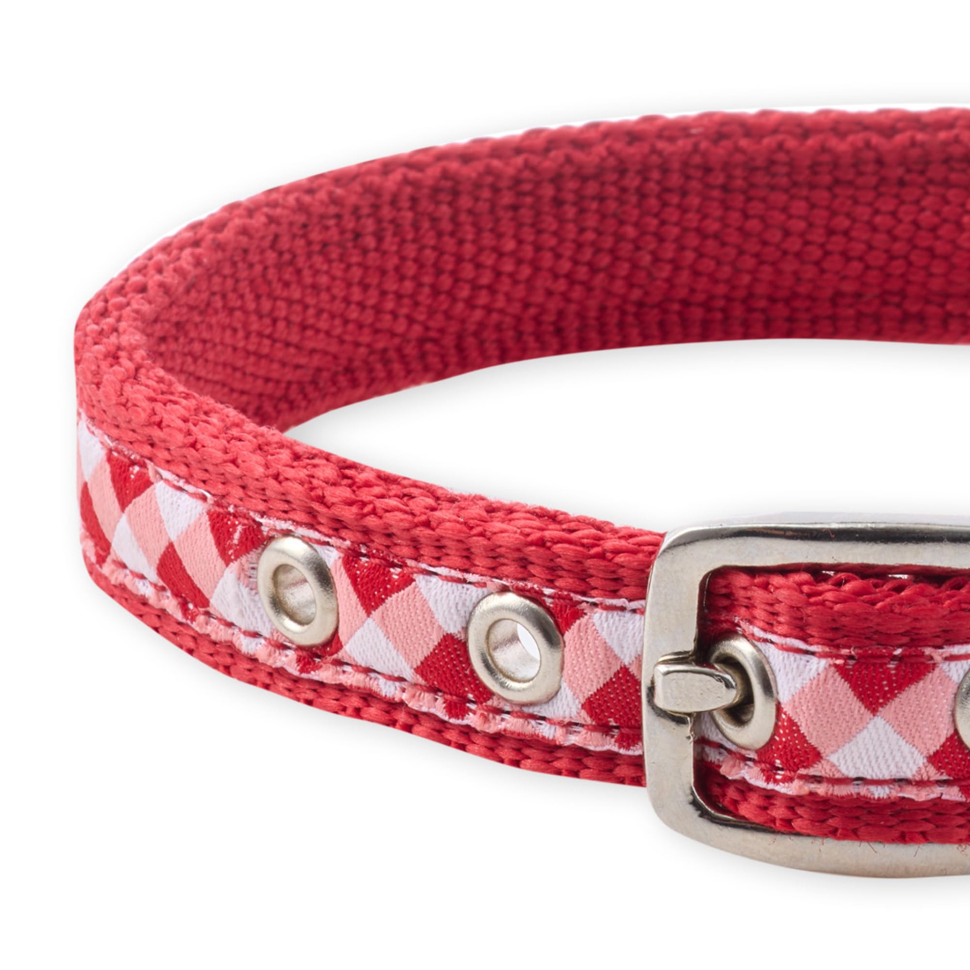 Pet Passion Adjustable Recycled Ribbon Dog Collar For All Pet Breeds, Red Buffalo Plaid, Large