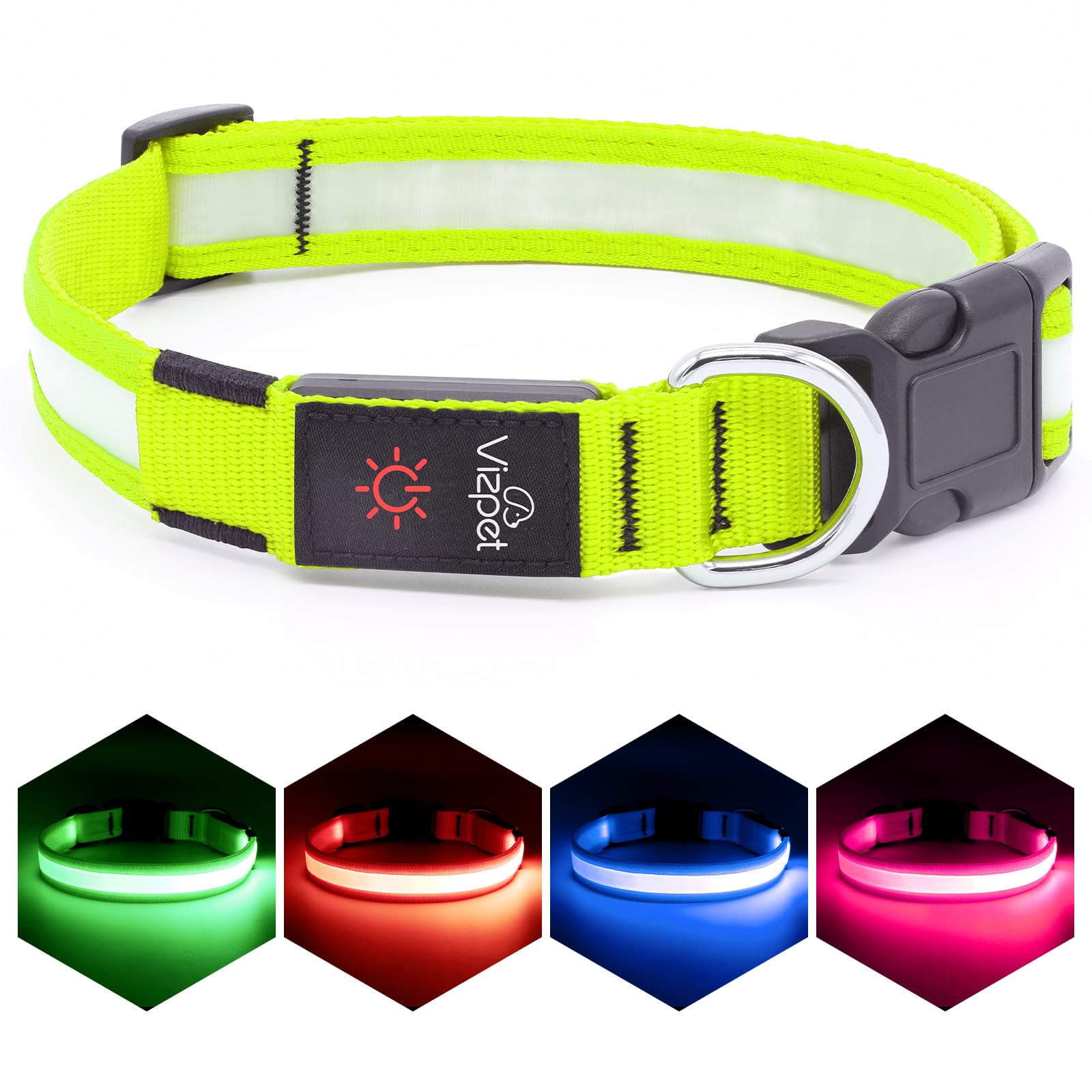 Vizpet Led Dog Collar, Light Up Dog Collar Adjustable Usb Rechargeable Super Bright Safety Light Glowing Collars For Dogs(Medium