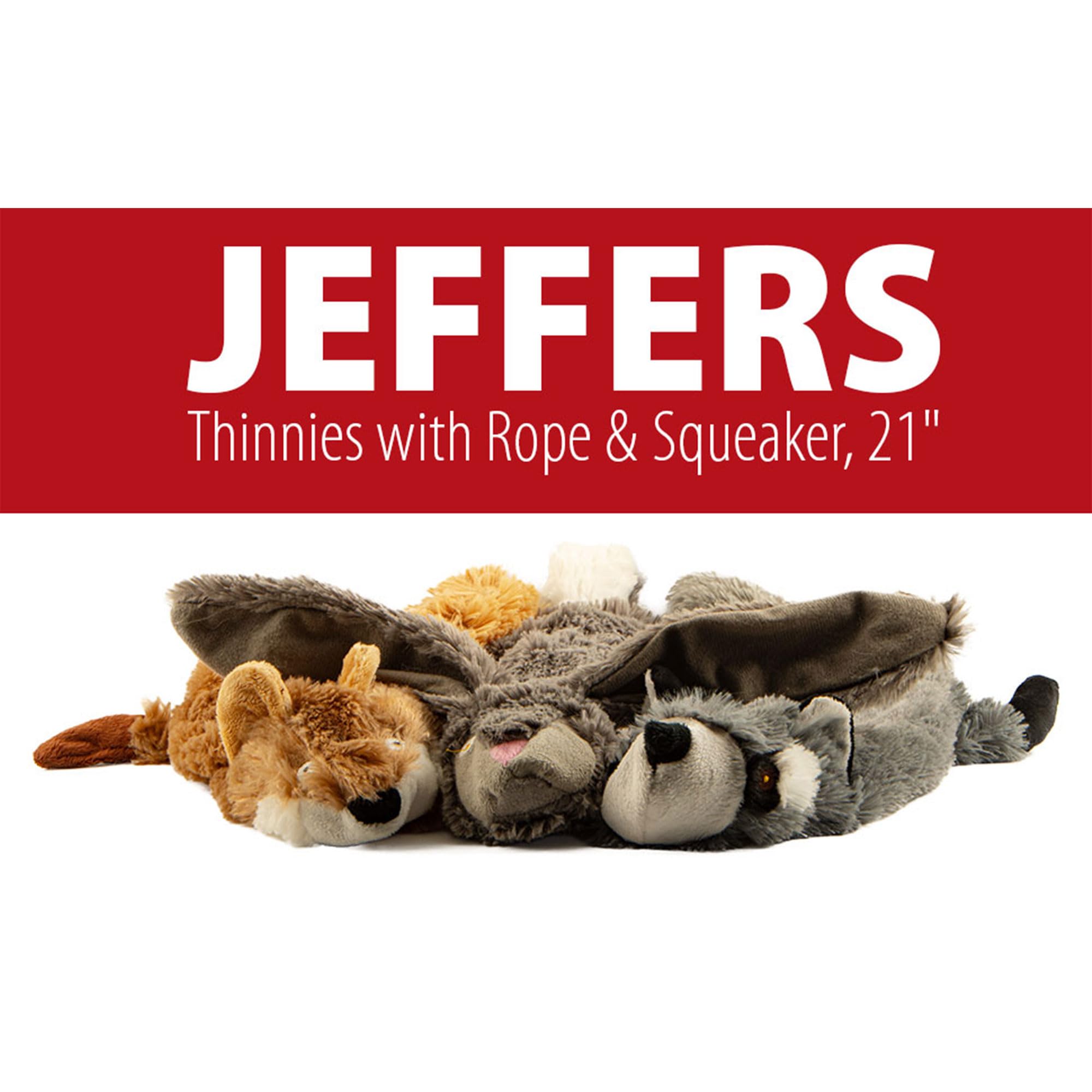 Jeffers Pet Thinnies Unstuffed Squeaker Dog Toy - 21'' Plush Rabbit, Flat Stuffing Free Chew Toy For Small, Medium & Large Dogs