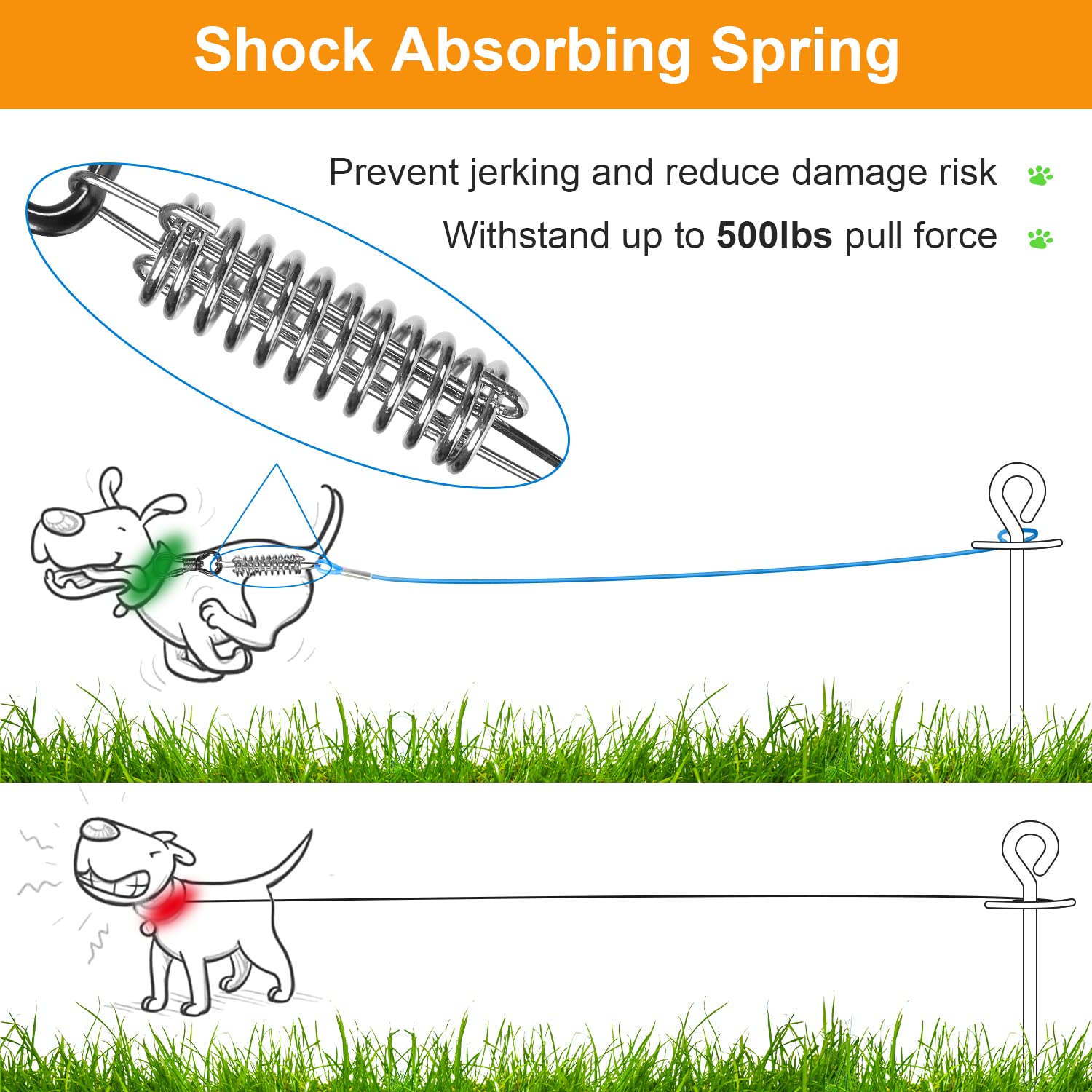 Tresbro 10 Ft Dog Tie Out Cable, Heavy Duty Dog Chains For Outside With Spring Swivel Lockable Hook, Pet Runner Cable Leads For Yard, Blue Dog Line Tether For Small Medium Large Dogs Up To 500 Lbs