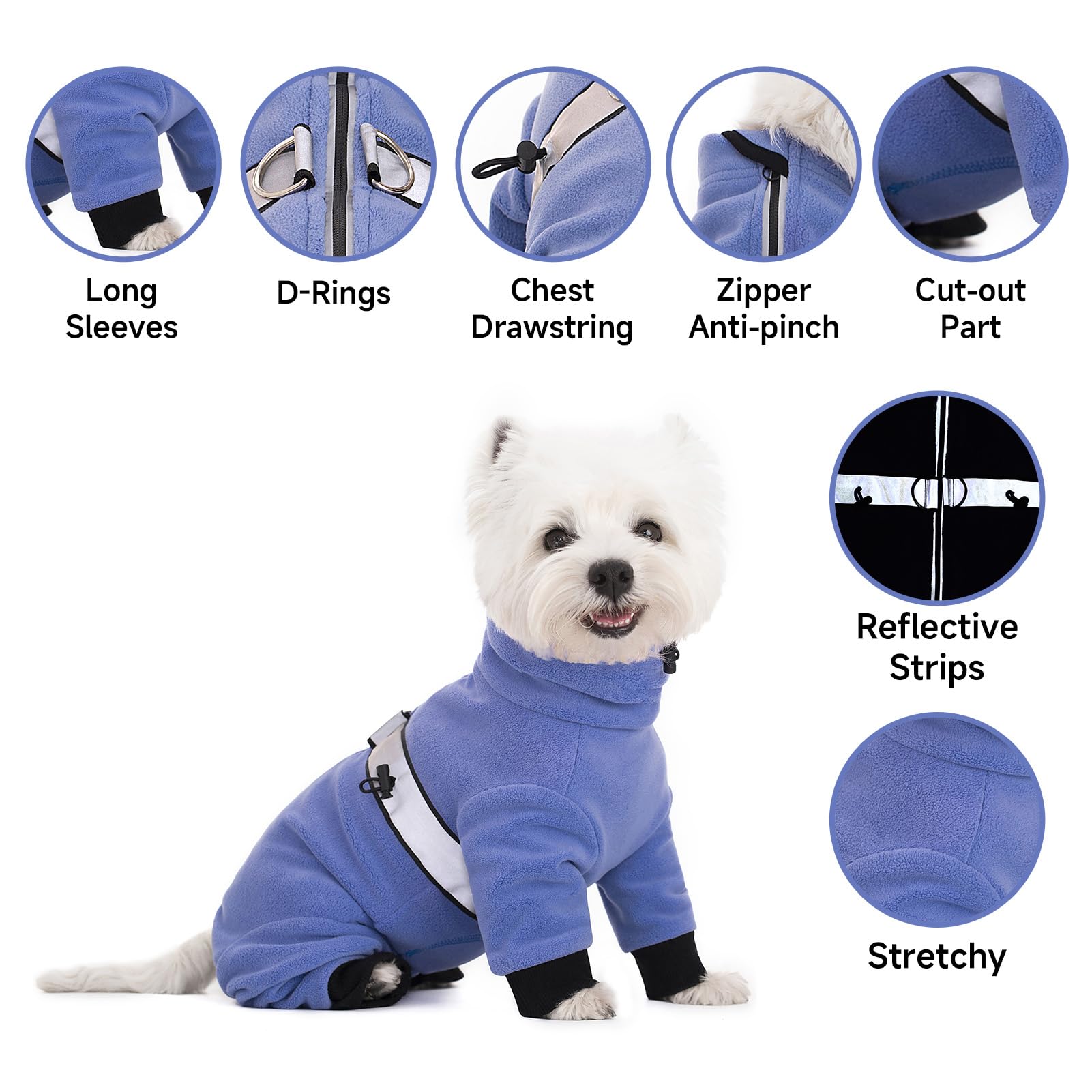 Polar Fleece Dog Pajamas Bodysuit - Small Medium Dog Winter Jacket & Sweater - Four-Legged Warm Clothes