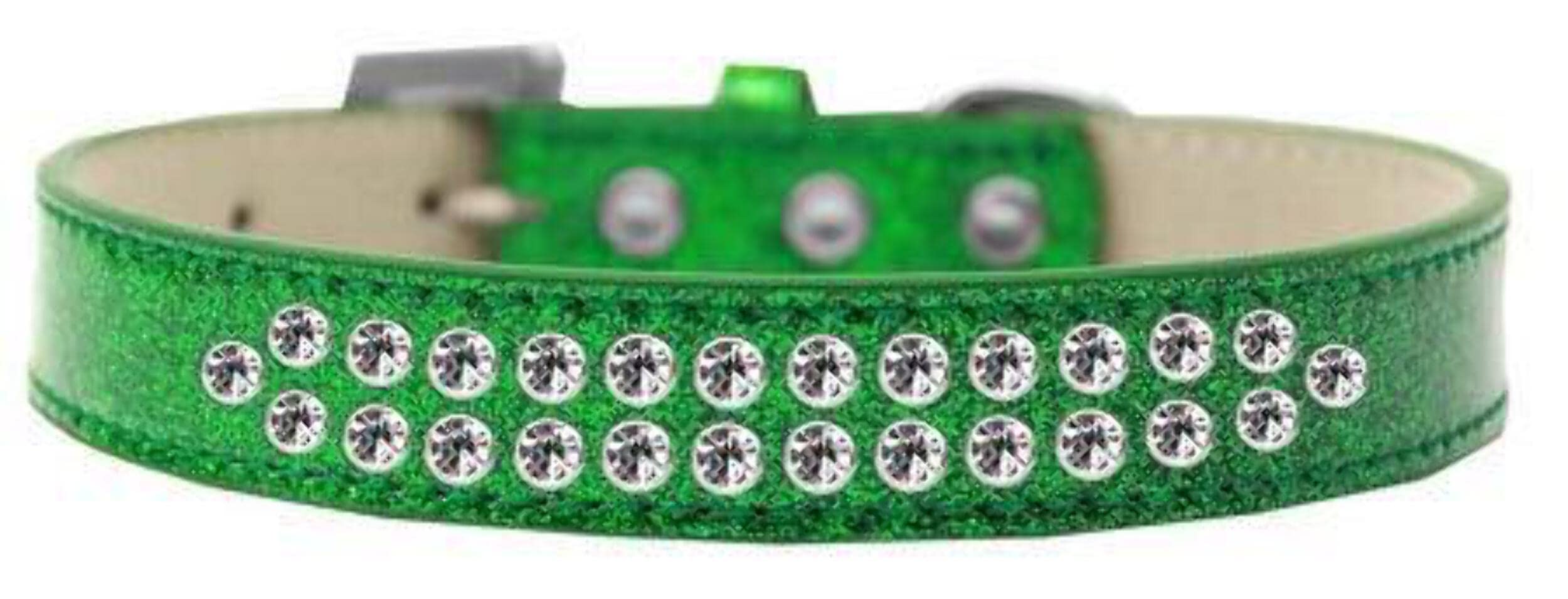 Dog, Puppy & Pet Ice Cream Collar, Two Row Clear Crystal Rimsets Emerald Green 12