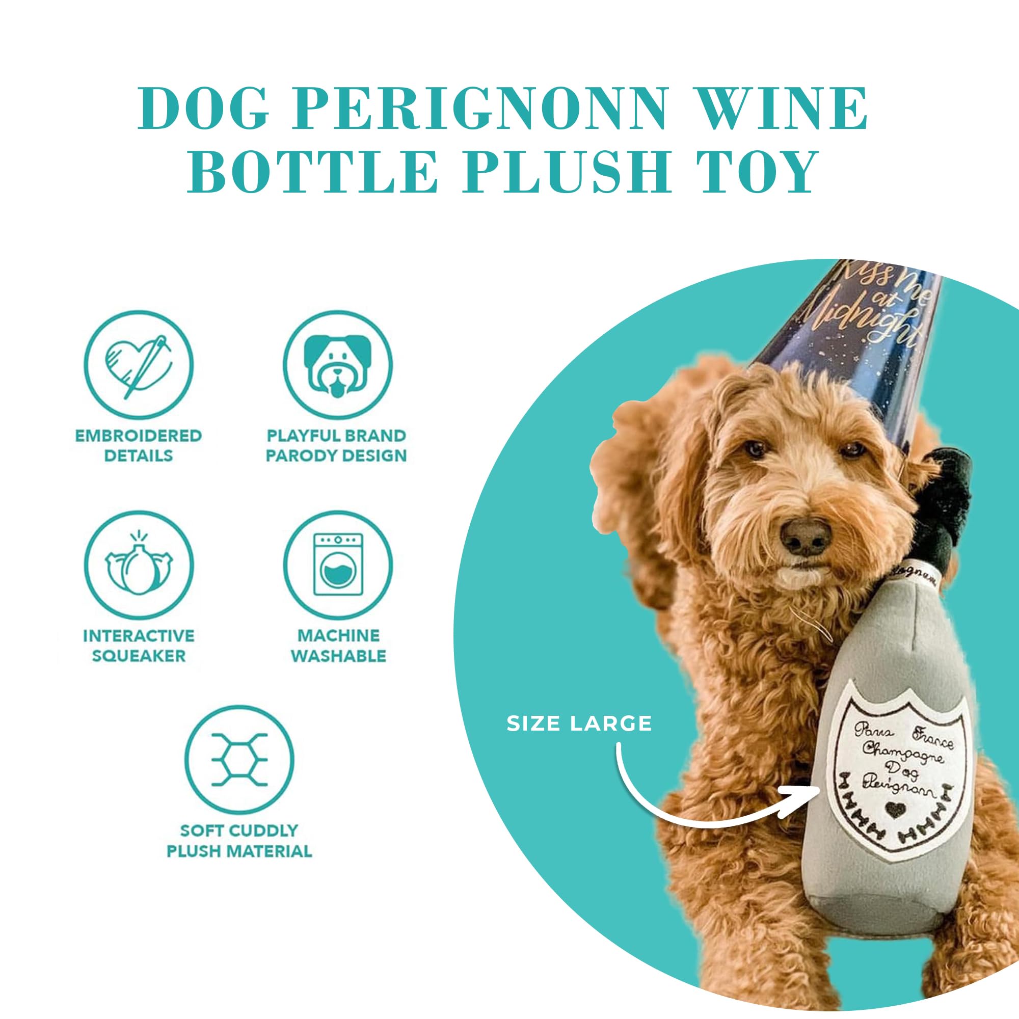 Haute Diggity Dog Champagne Dog Perignonn, Plush Designer Dog Toys with Interactive Squeaker, Stimulating Pet Enrichment, Machin