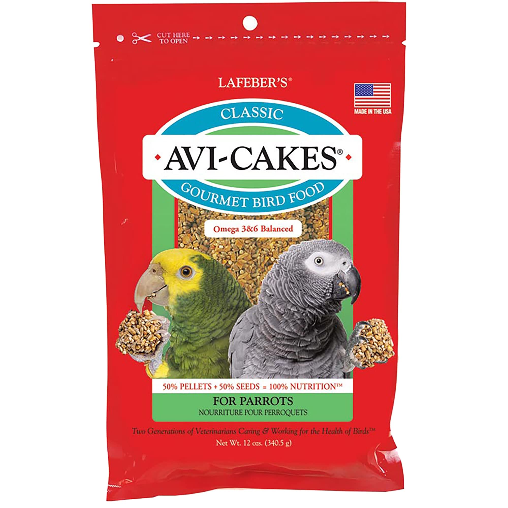 LAFEBERS Classic Avi-Cakes Pet Bird Food, Made with Non-GMO and Human-Grade Ingredients, for Parrots, 12 oz