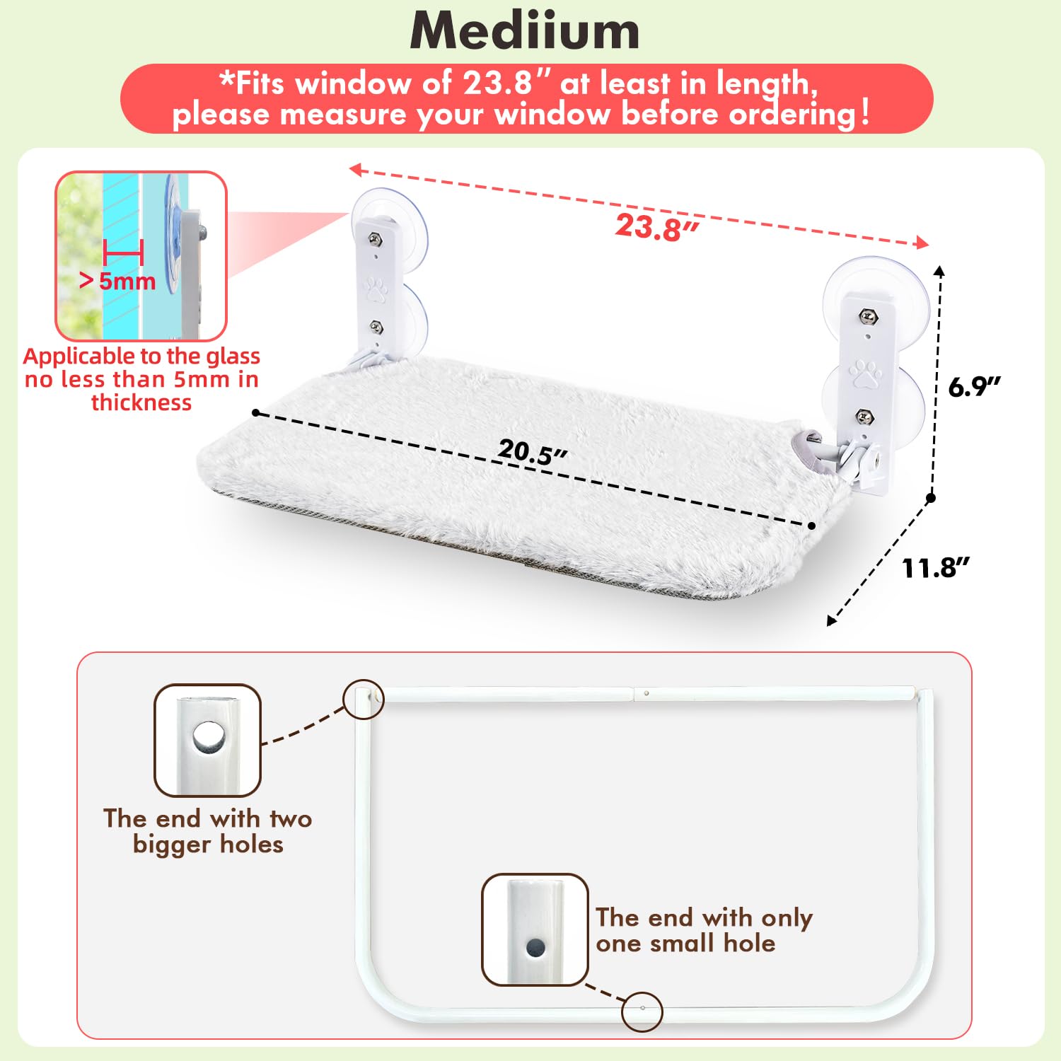 Amosijoy Cordless Cat Window Perch, Cat Hammock For Wall With 4 Suction Cups, Anchor&Screw For Two Ways Of Installation, Solid M