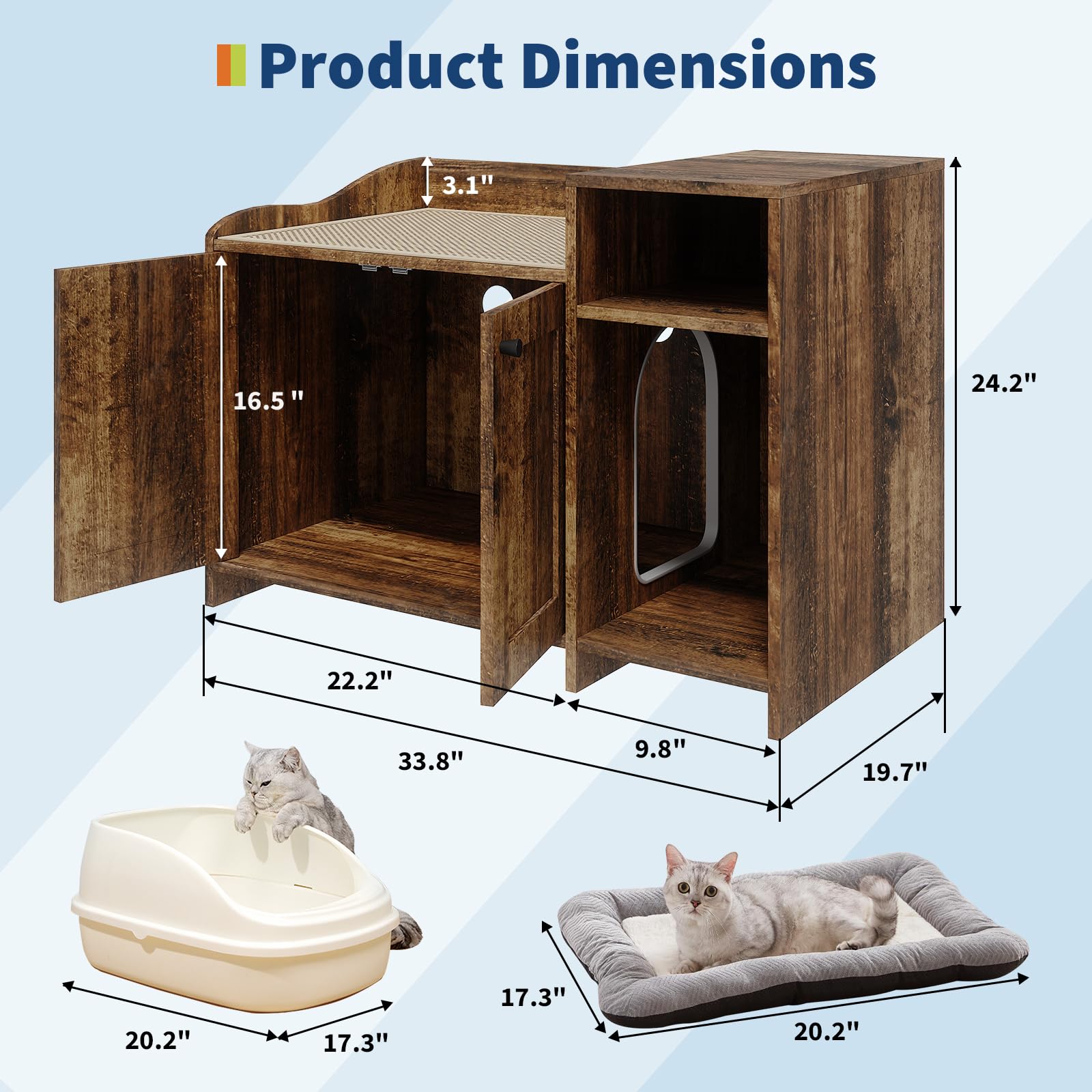 GarveeHome Cat Litter Box Enclosure with Storage Shelve Adn Wooden Barn Door, Hidden Litter Box Cabinet, End Table Style Indoor
