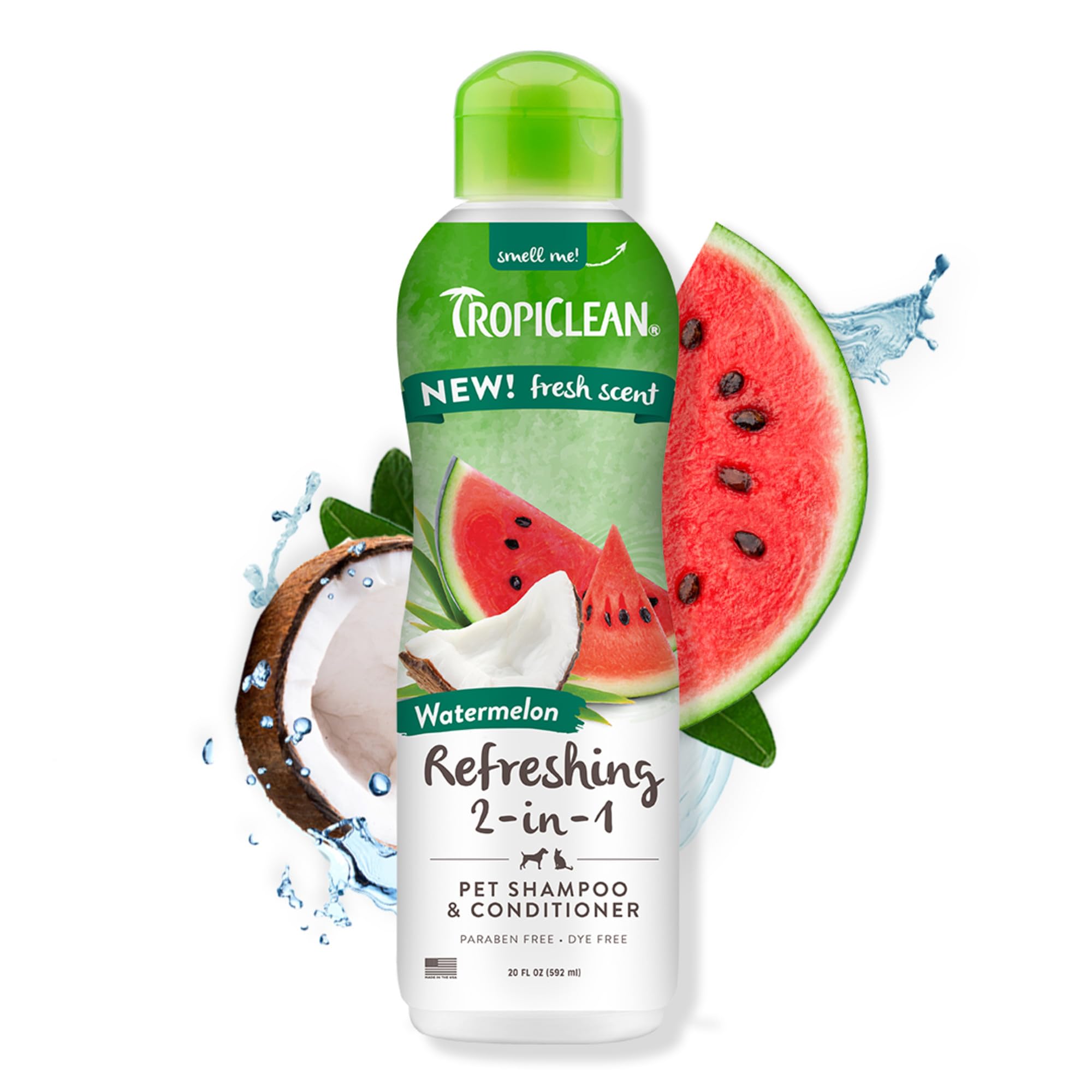 Tropiclean 2-In-1, Cat & Dog Shampoo And Conditioner, Puppy & Kitten Safe, Moisturizing Detangler, Made In The Usa, Watermelon Scent, 20Oz.