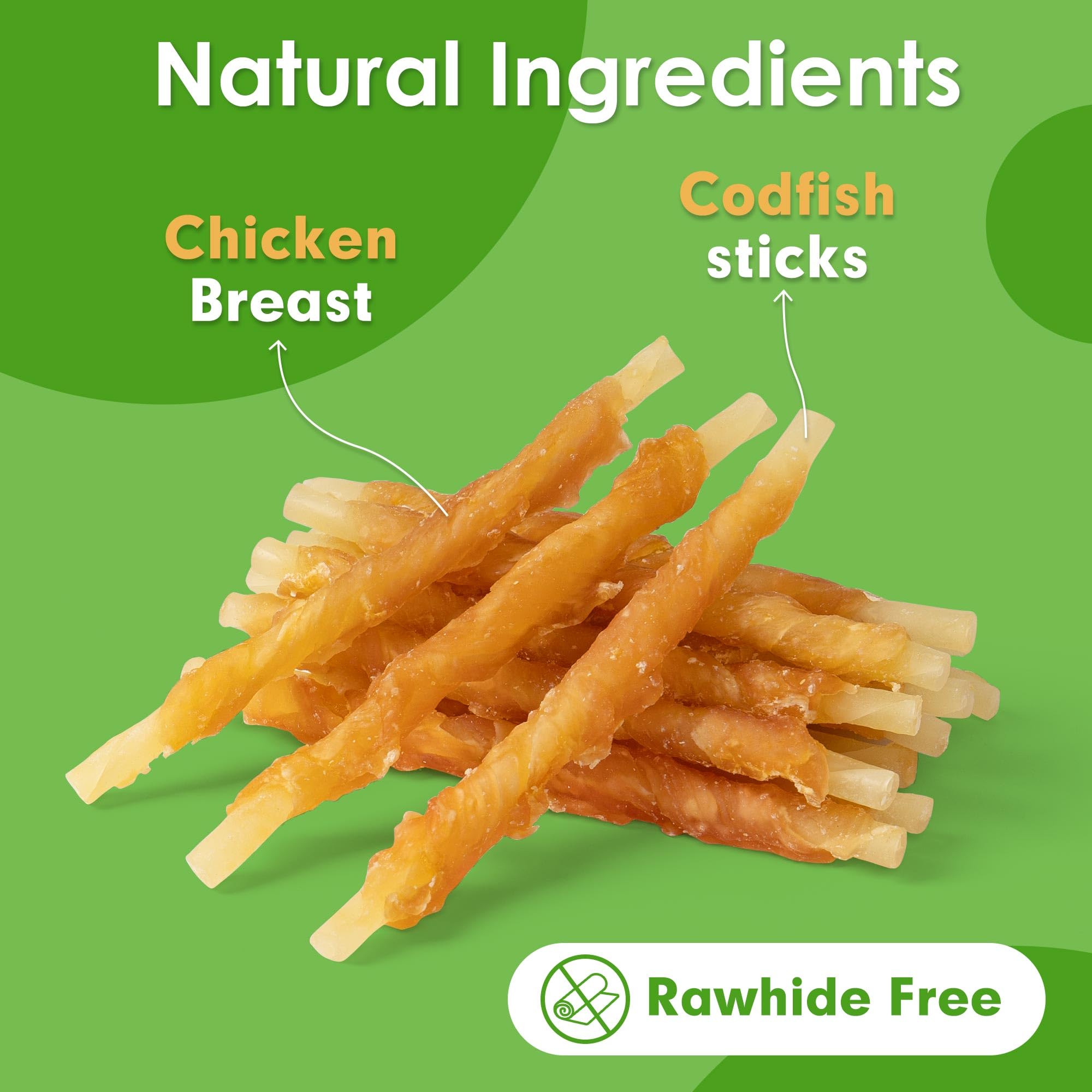 MON2SUN Rawhide Free Dog Treats Chicken Wrapped Cod Sticks for Small Dogs Healthy Training Treats Soft Snacks (8.82 Ounce -Pack