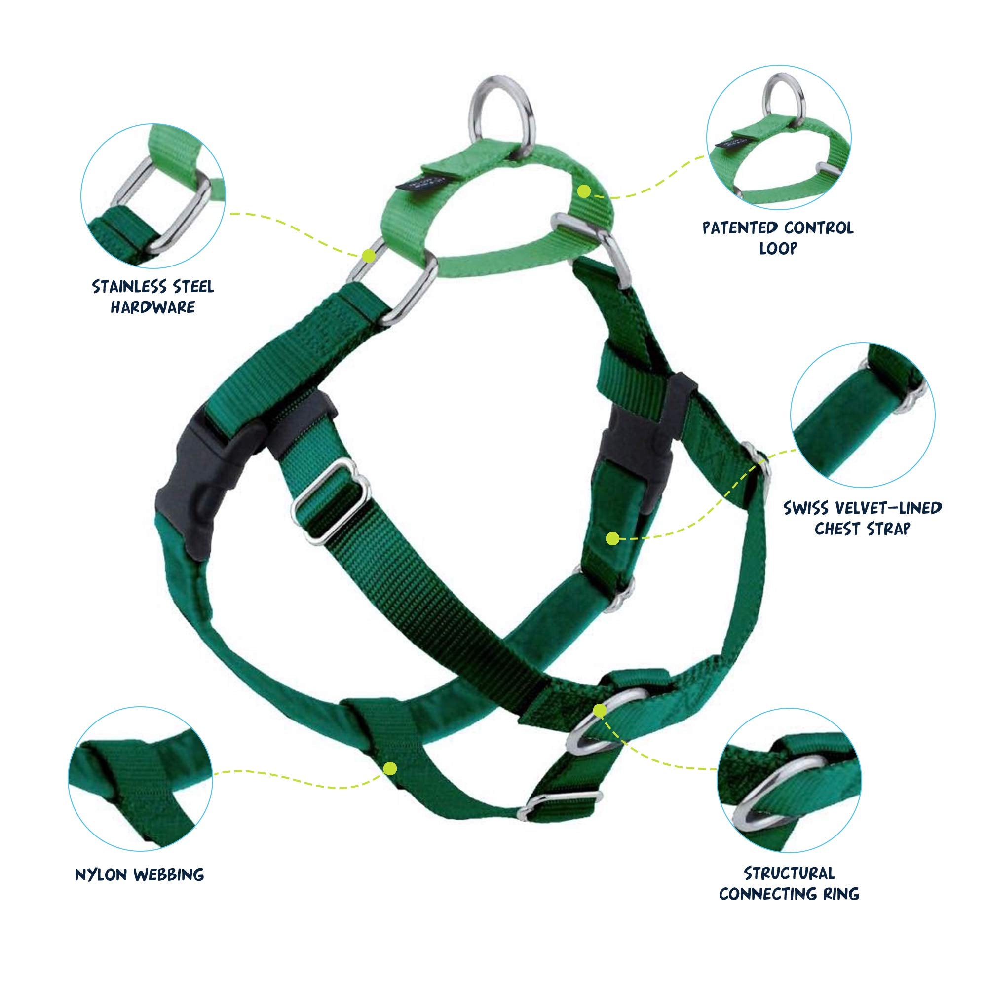 2 Hounds Design Freedom No Pull Dog Harness, Adjustable Harness And Leash Set, Easy Walking & Comfortable Control, Fits Small, Medium & Large Dogs, Solid Colors, Made In Usa, 1' Lg, Kelly Green