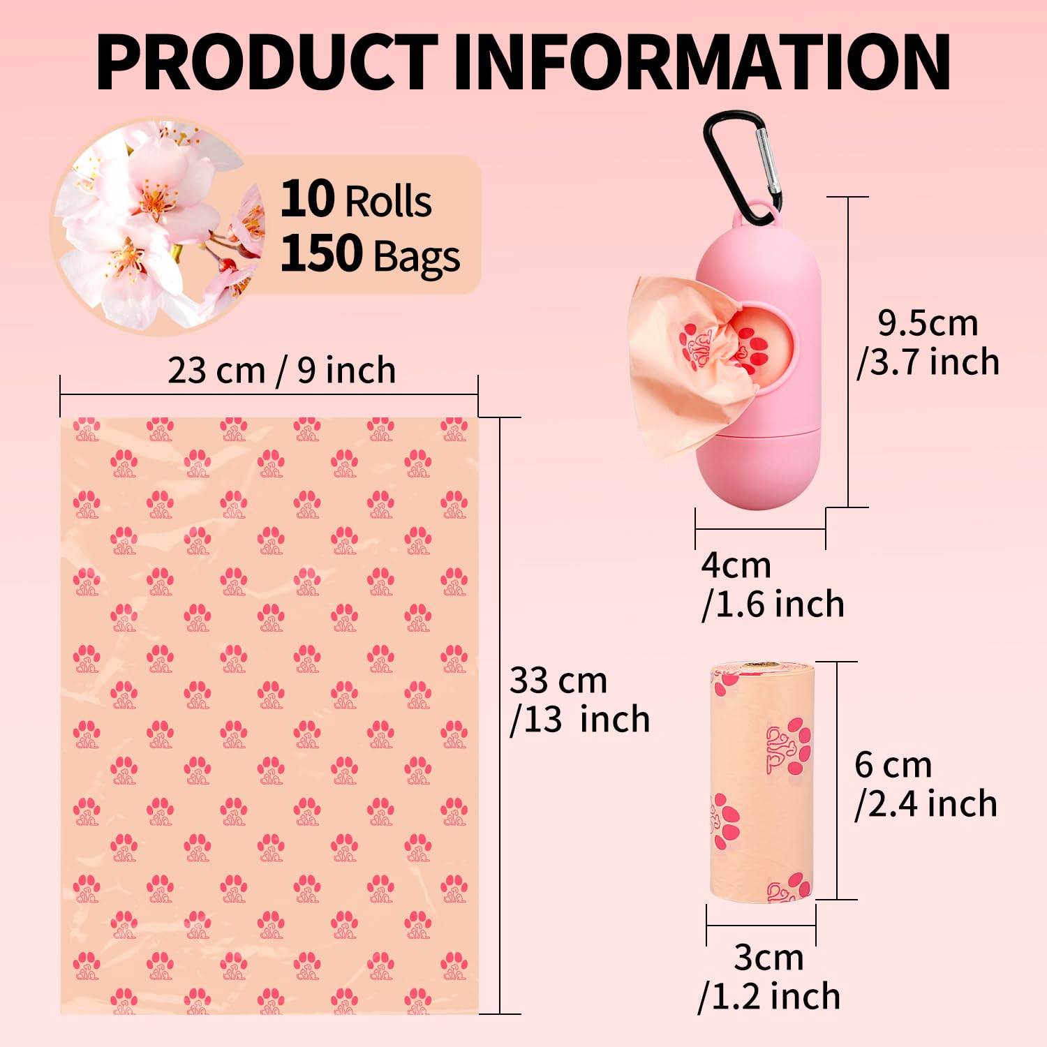 Mygodpet Dog Poop Bags Rolls With Dispenser 150 Count Biodegradable Poop Bags For Dog And Cat Cherry Blossom Scented Waste Bag L