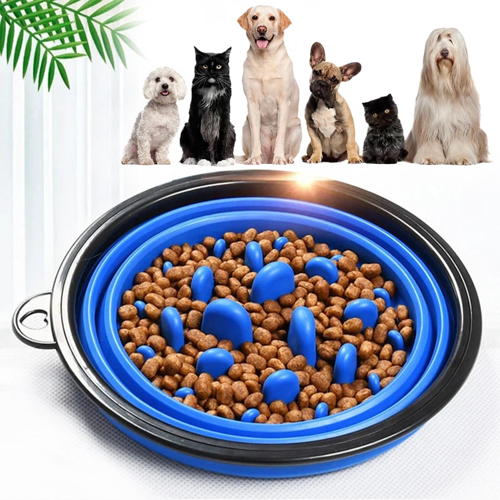 Oligitdi Foldable Slow Feeder Dog Bowl Fun Feeder No Chocking Slow Silica Gel Feeder Food Water Bowl For Dog, Travel Outdoors Po